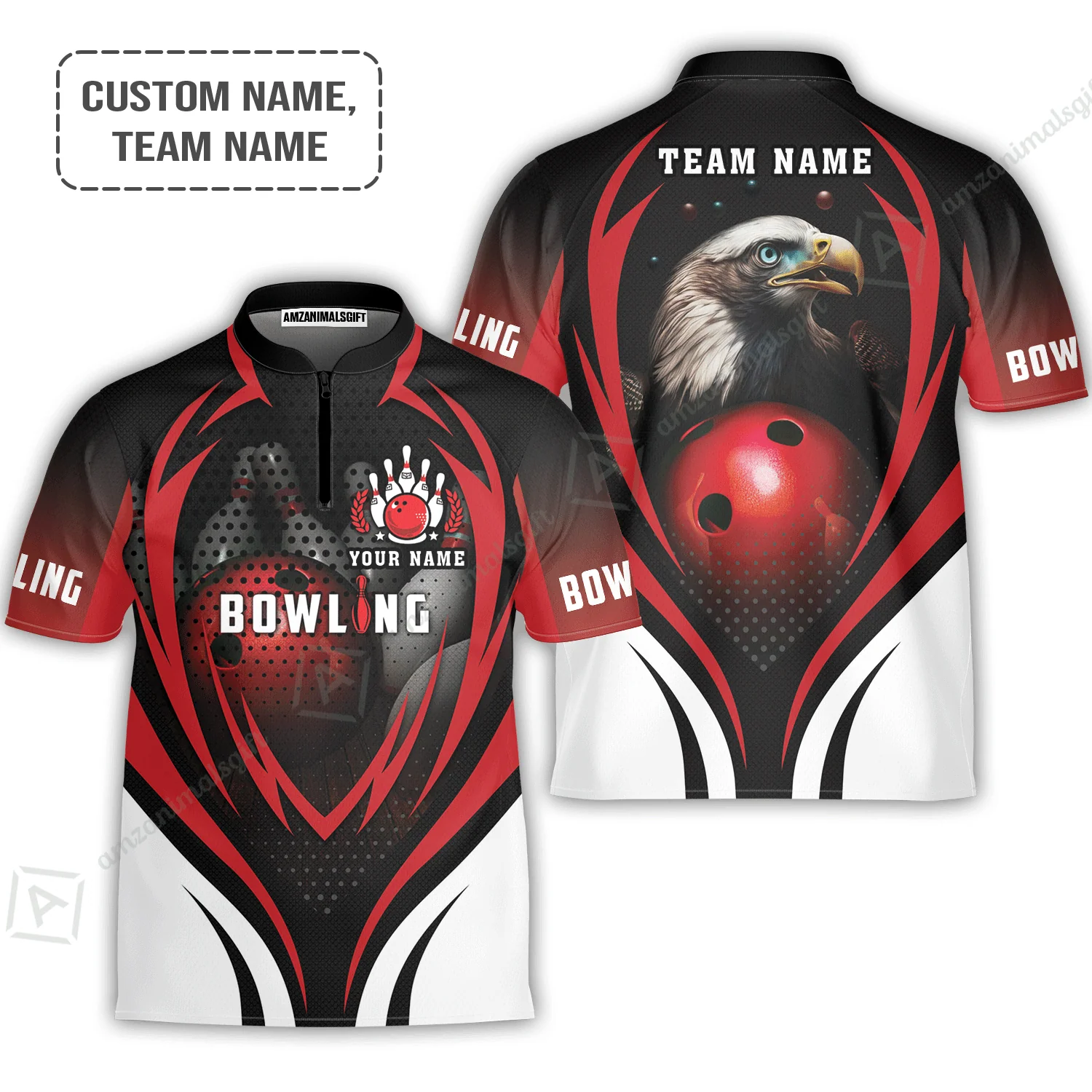 Customized Bowling Women Polo Shirt, Eagle Bowling Team Ten Pin  Personalized Red Black Shirt For Friend, Family, Bowling Players - Image 5