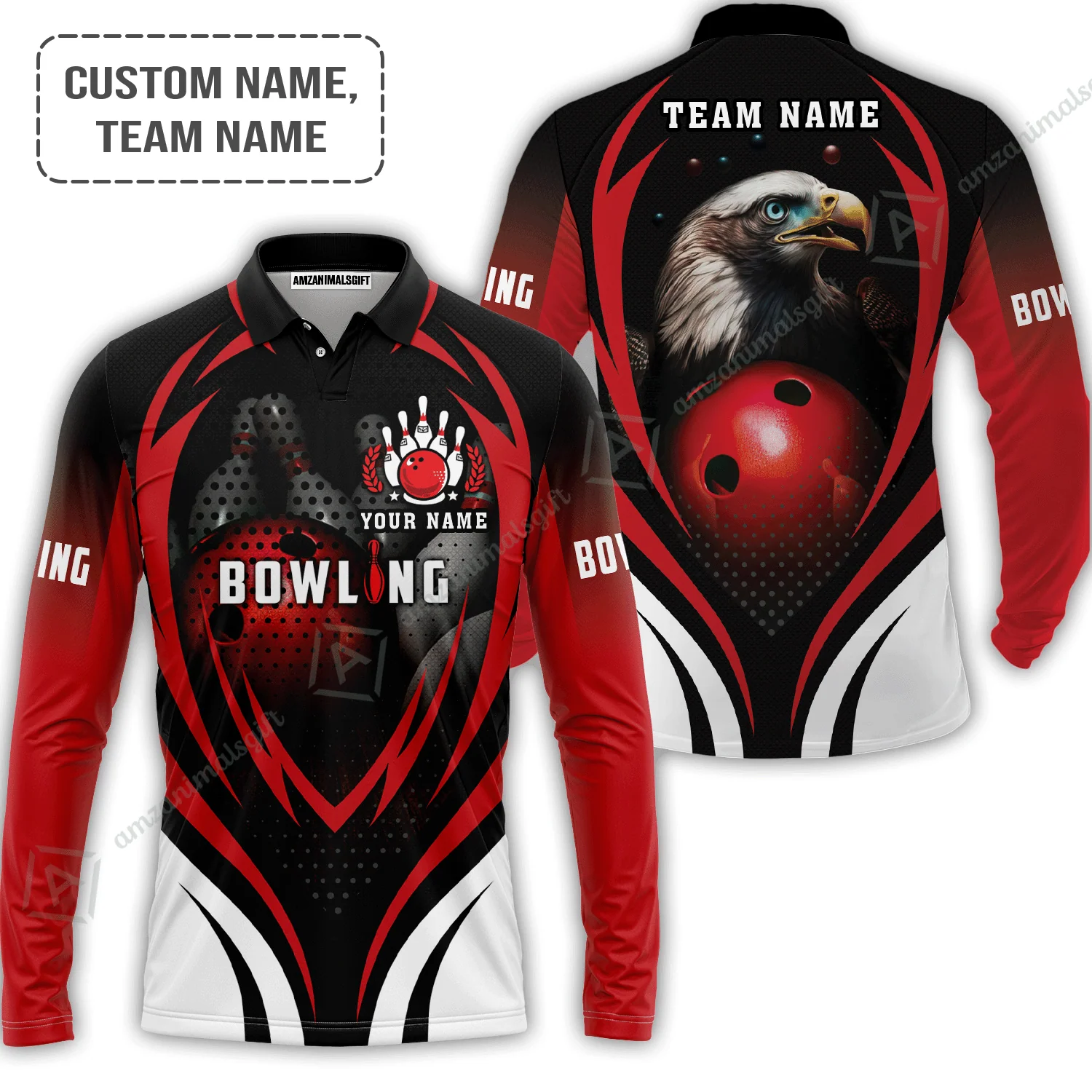 Customized Bowling Women Polo Shirt, Eagle Bowling Team Ten Pin  Personalized Red Black Shirt For Friend, Family, Bowling Players - Image 6
