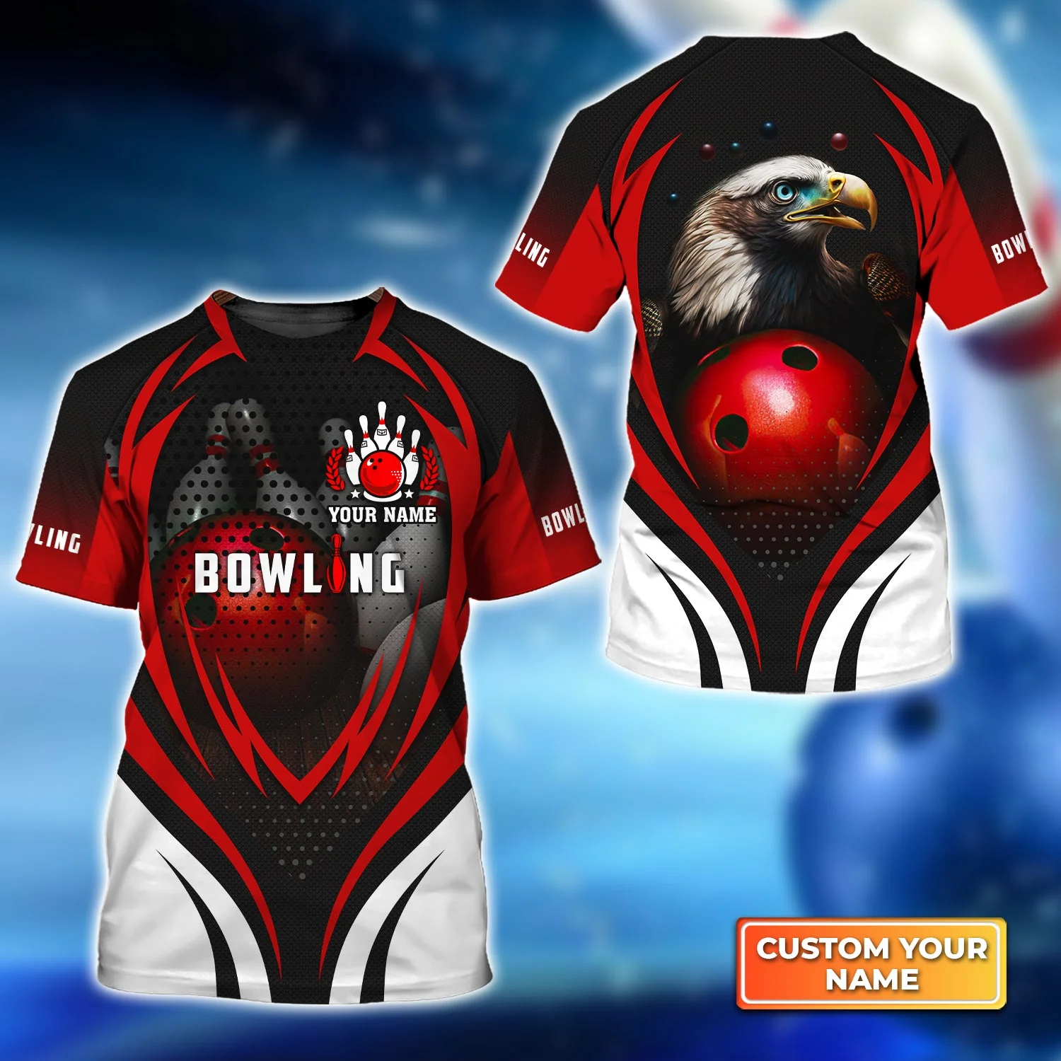 Customized Bowling Women Polo Shirt, Eagle Bowling Team Ten Pin  Personalized Red Black Shirt For Friend, Family, Bowling Players - Image 8