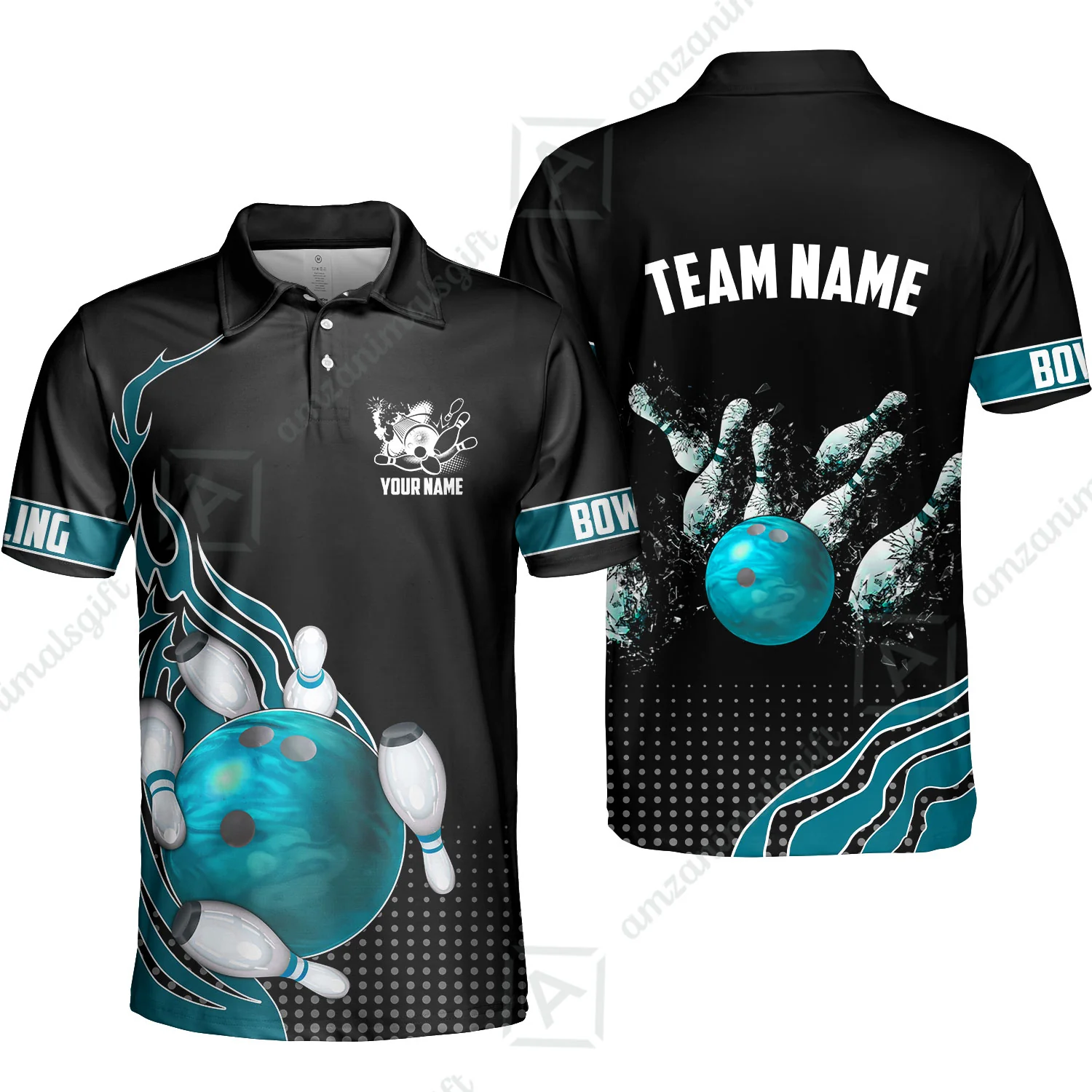 Customized Bowling Unisex Polo Shirt, Bowling And Breaking Pins Multicolor Option Customized Name And Team Name Polo Jerseys Shirts - Image 2