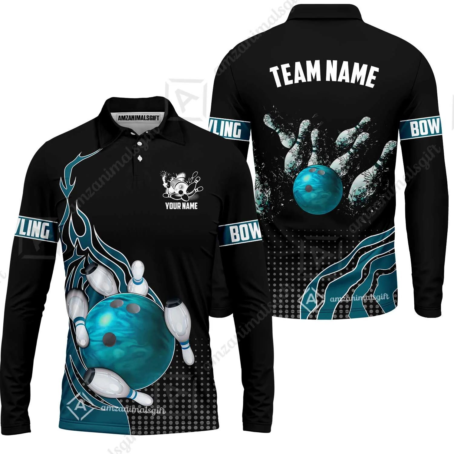 Customized Bowling Unisex Polo Shirt, Bowling And Breaking Pins Multicolor Option Customized Name And Team Name Polo Jerseys Shirts - Image 21