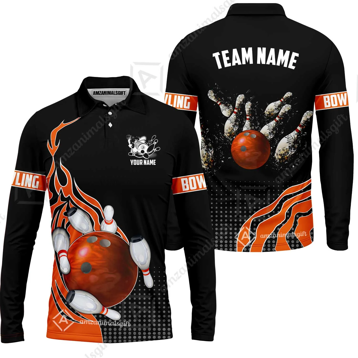 Customized Bowling Unisex Polo Shirt, Bowling And Breaking Pins Multicolor Option Customized Name And Team Name Polo Jerseys Shirts - Image 22