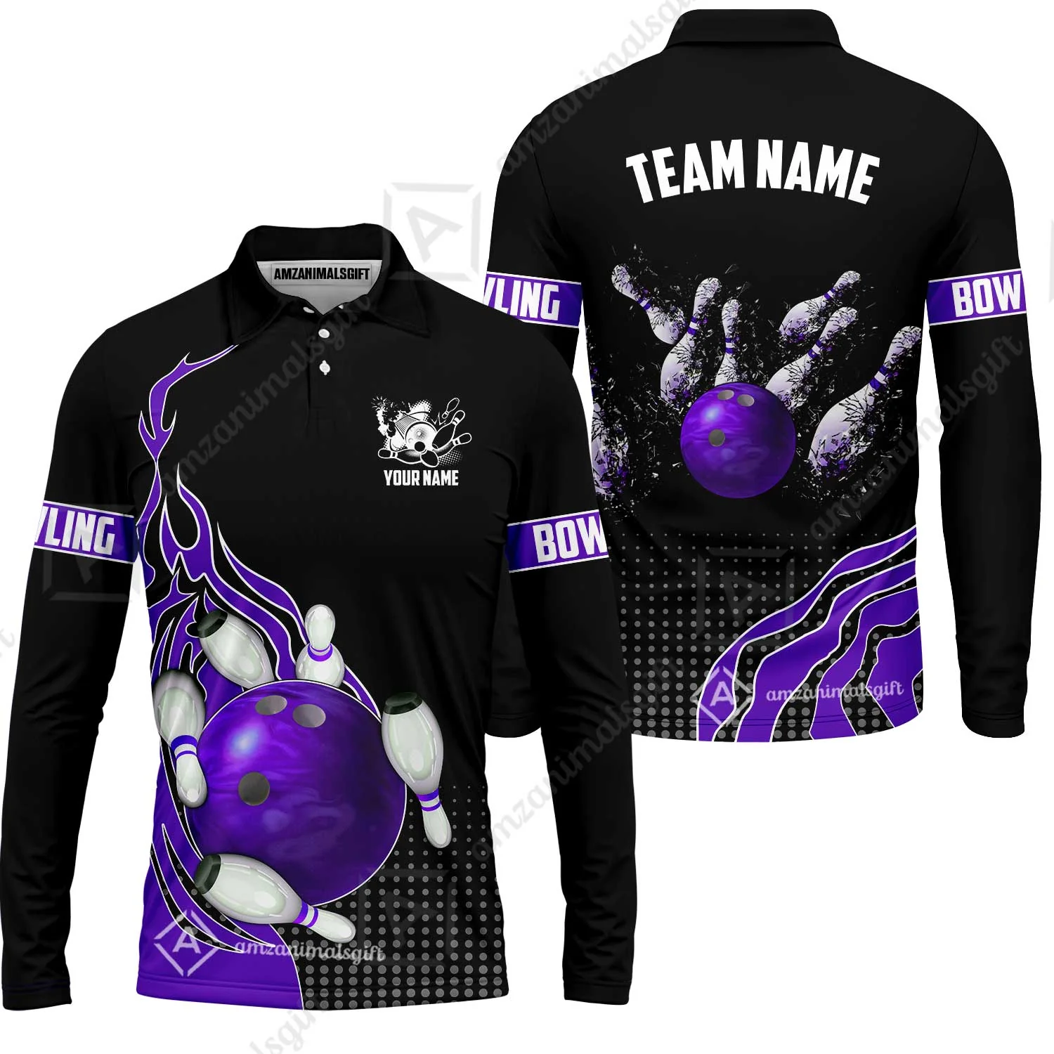 Customized Bowling Unisex Polo Shirt, Bowling And Breaking Pins Multicolor Option Customized Name And Team Name Polo Jerseys Shirts - Image 23