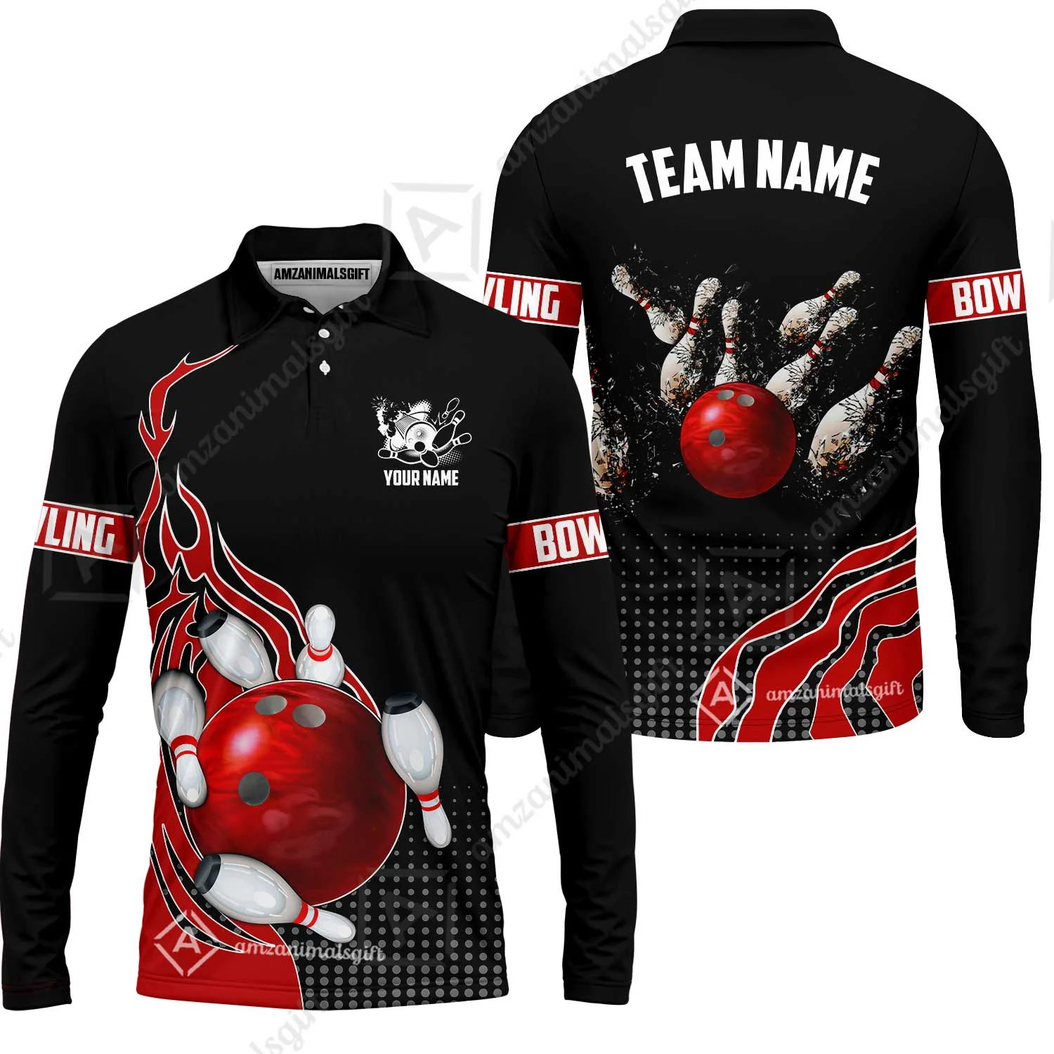 Customized Bowling Unisex Polo Shirt, Bowling And Breaking Pins Multicolor Option Customized Name And Team Name Polo Jerseys Shirts - Image 24