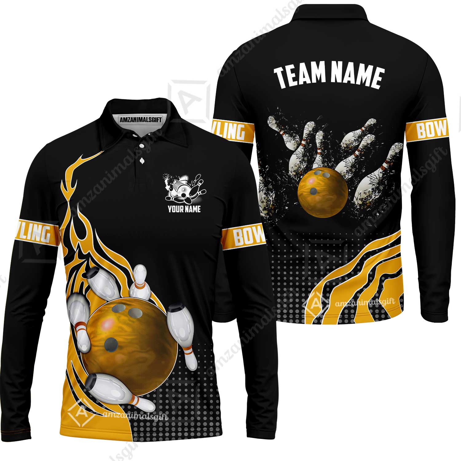 Customized Bowling Unisex Polo Shirt, Bowling And Breaking Pins Multicolor Option Customized Name And Team Name Polo Jerseys Shirts - Image 25