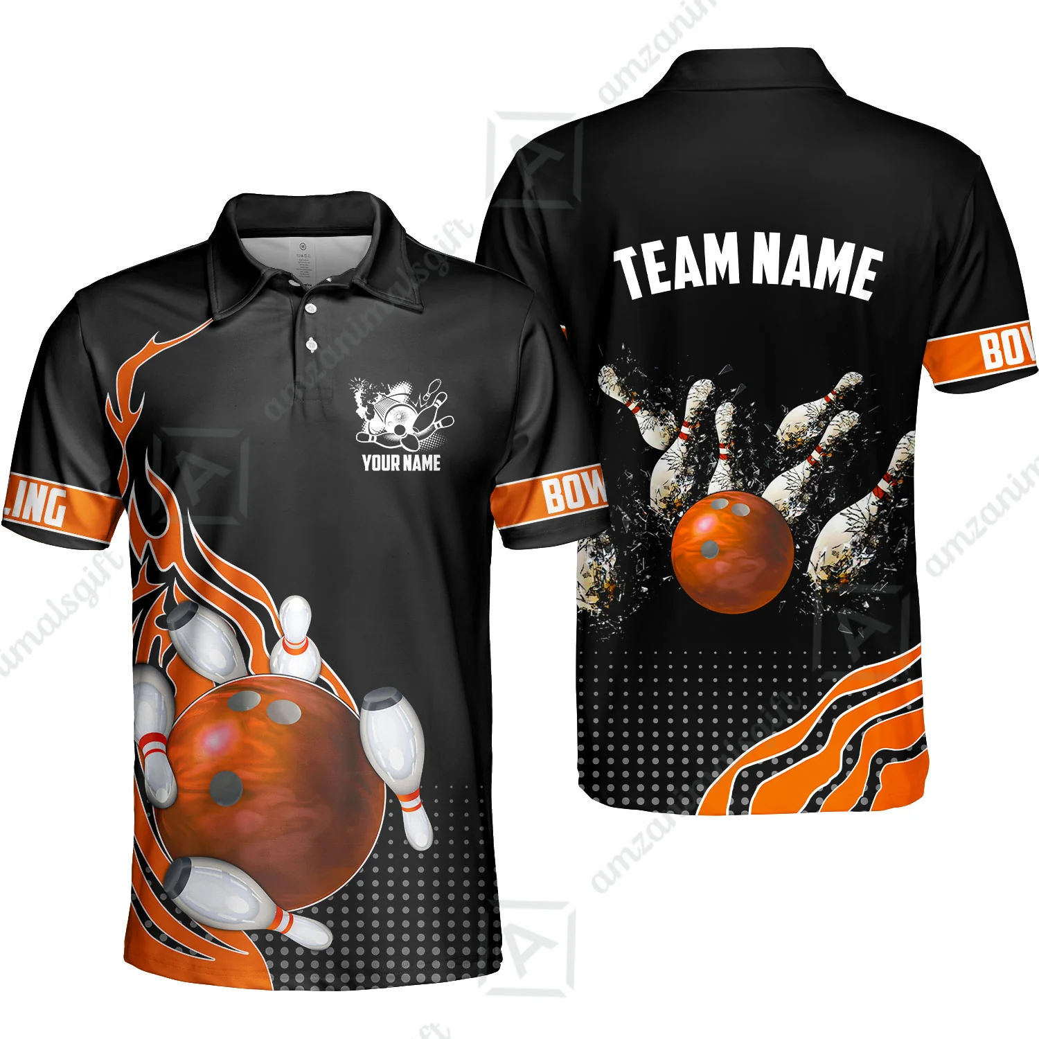 Customized Bowling Unisex Polo Shirt, Bowling And Breaking Pins Multicolor Option Customized Name And Team Name Polo Jerseys Shirts - Image 3