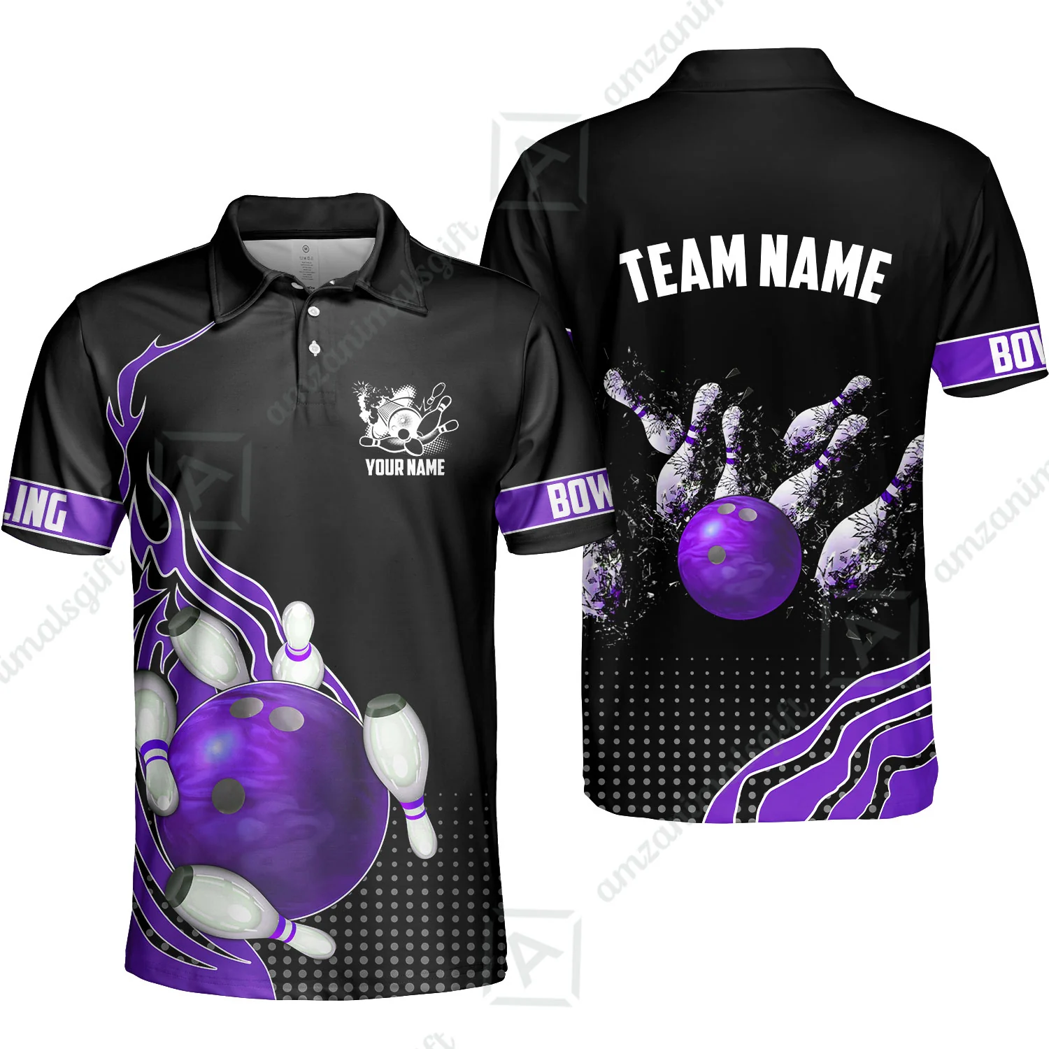 Customized Bowling Unisex Polo Shirt, Bowling And Breaking Pins Multicolor Option Customized Name And Team Name Polo Jerseys Shirts - Image 4