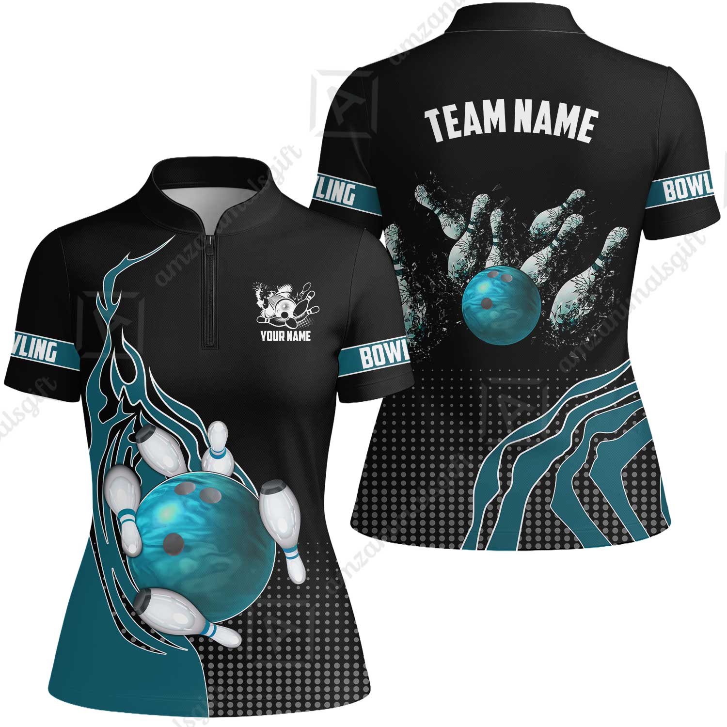 Customized Bowling Unisex Polo Shirt, Bowling And Breaking Pins Multicolor Option Customized Name And Team Name Polo Jerseys Shirts - Image 44