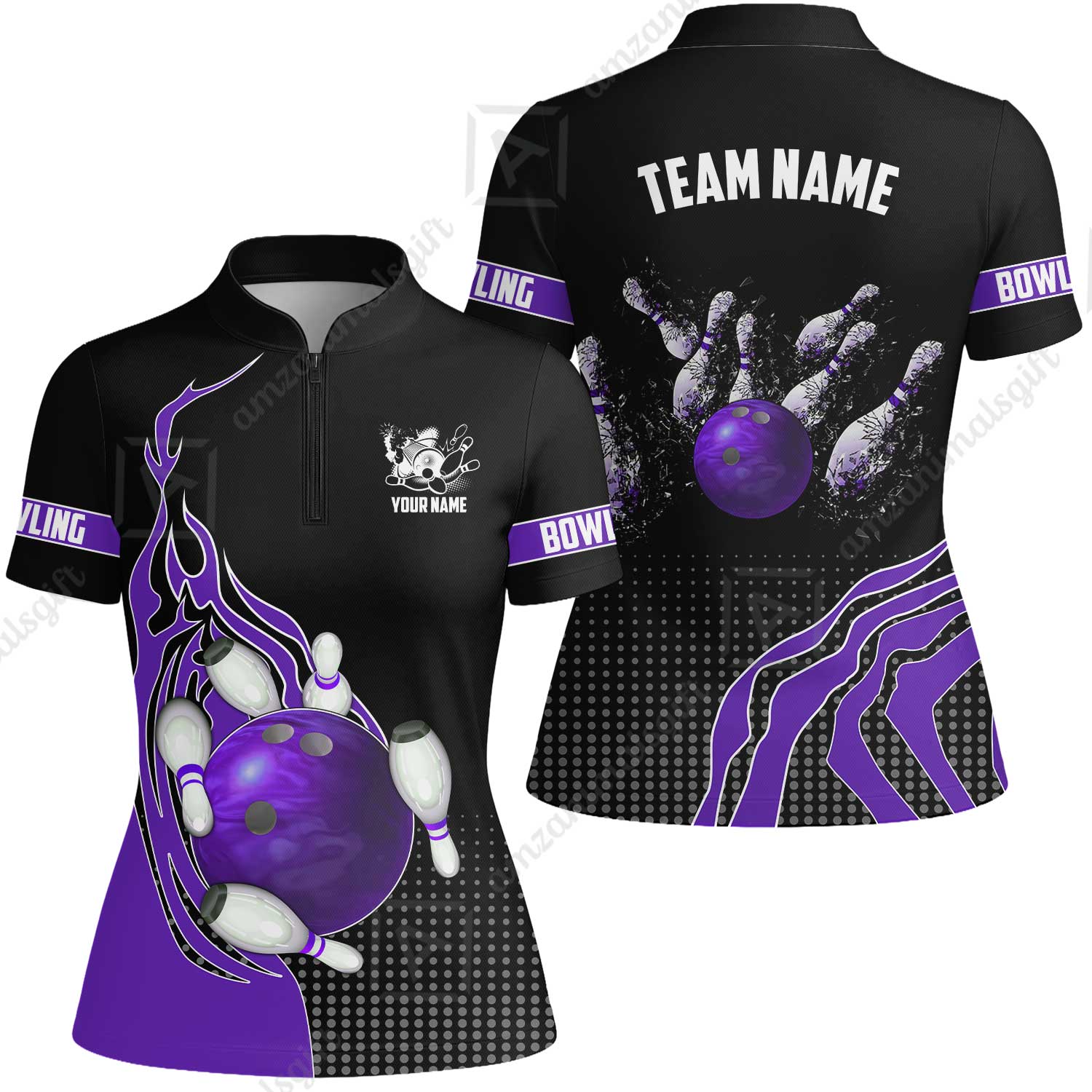 Customized Bowling Unisex Polo Shirt, Bowling And Breaking Pins Multicolor Option Customized Name And Team Name Polo Jerseys Shirts - Image 46