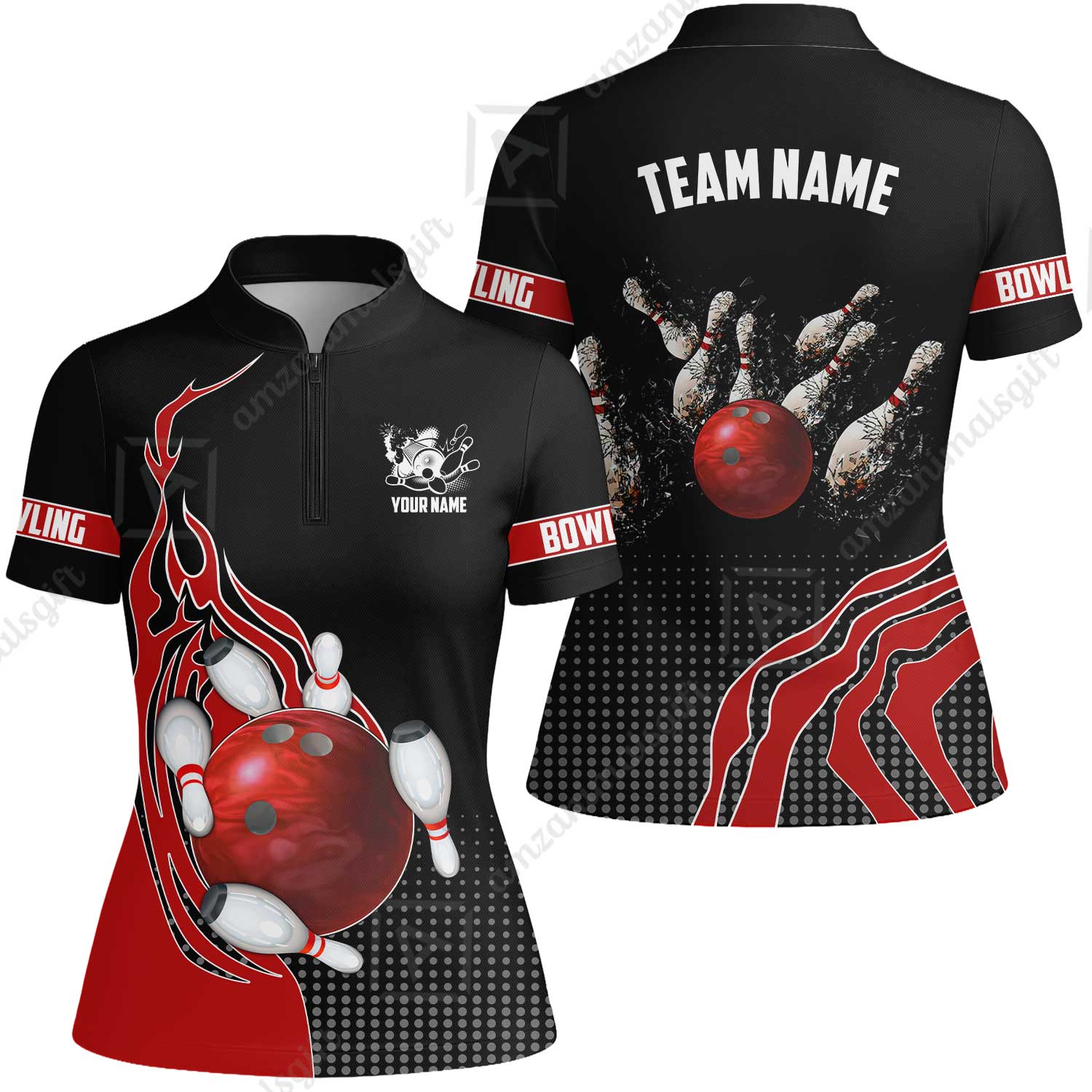 Customized Bowling Unisex Polo Shirt, Bowling And Breaking Pins Multicolor Option Customized Name And Team Name Polo Jerseys Shirts - Image 47