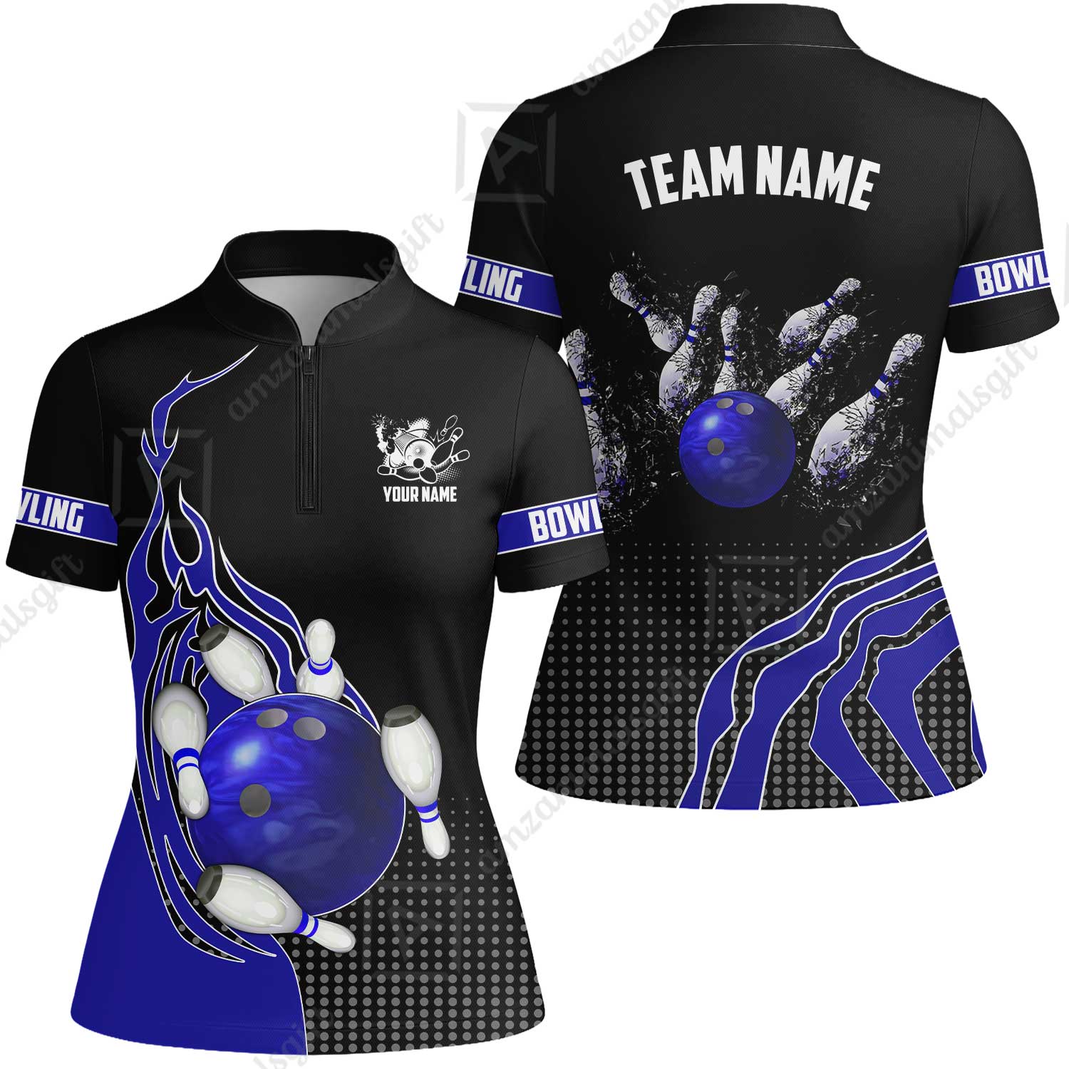 Customized Bowling Unisex Polo Shirt, Bowling And Breaking Pins Multicolor Option Customized Name And Team Name Polo Jerseys Shirts - Image 49