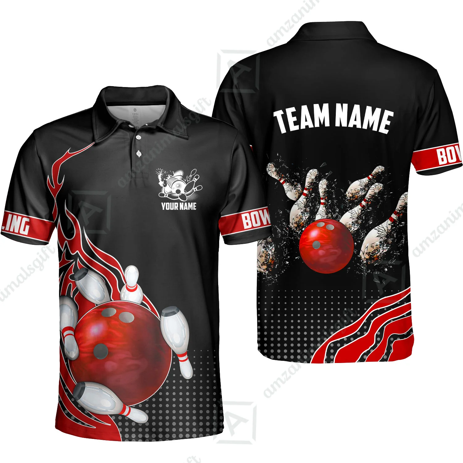 Customized Bowling Unisex Polo Shirt, Bowling And Breaking Pins Multicolor Option Customized Name And Team Name Polo Jerseys Shirts - Image 5