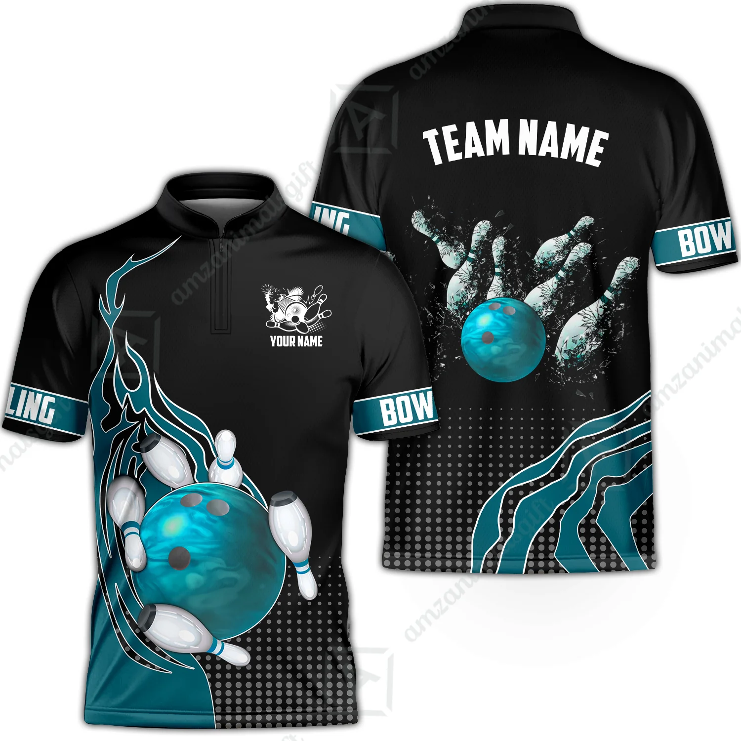 Customized Bowling Unisex Polo Shirt, Bowling And Breaking Pins Multicolor Option Customized Name And Team Name Polo Jerseys Shirts - Image 51