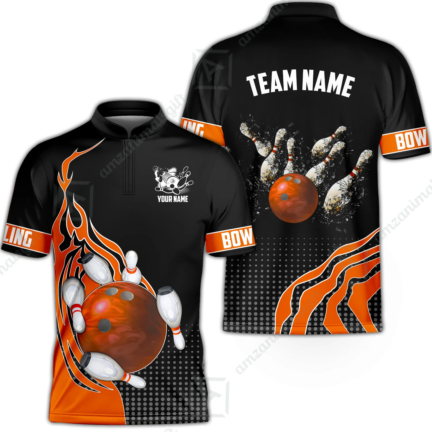 Customized Bowling Unisex Polo Shirt, Bowling And Breaking Pins Multicolor Option Customized Name And Team Name Polo Jerseys Shirts - Image 52