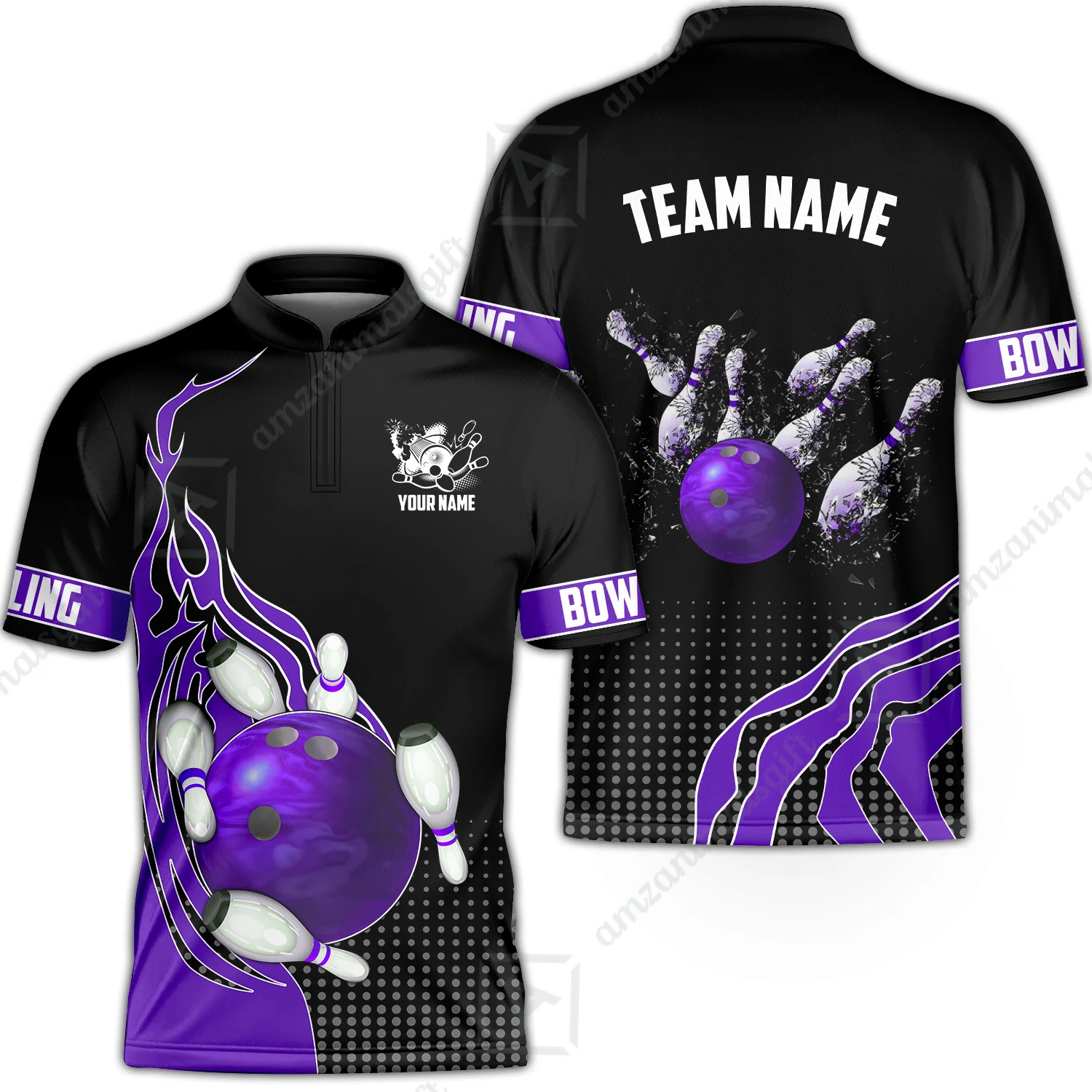 Customized Bowling Unisex Polo Shirt, Bowling And Breaking Pins Multicolor Option Customized Name And Team Name Polo Jerseys Shirts - Image 53