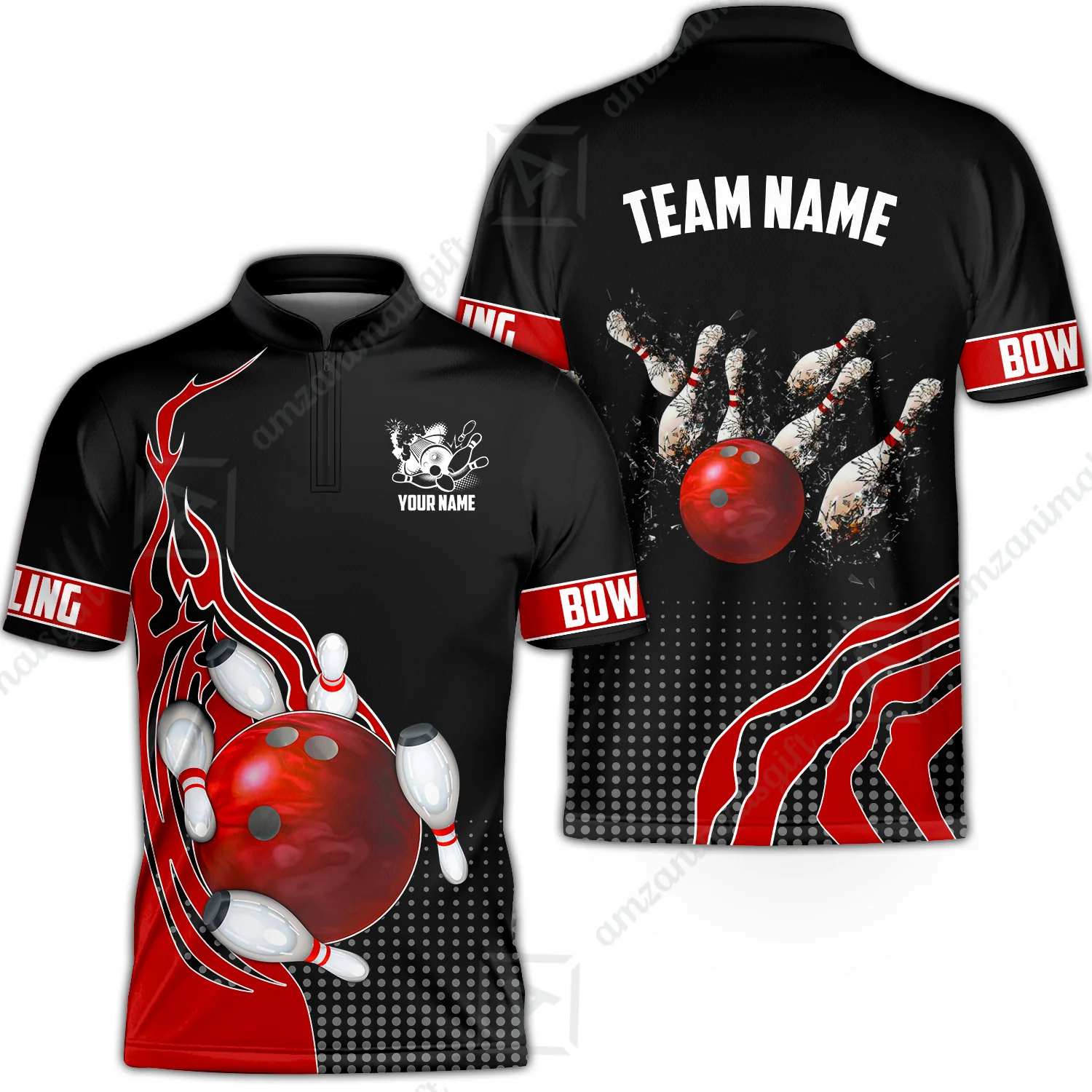 Customized Bowling Unisex Polo Shirt, Bowling And Breaking Pins Multicolor Option Customized Name And Team Name Polo Jerseys Shirts - Image 54