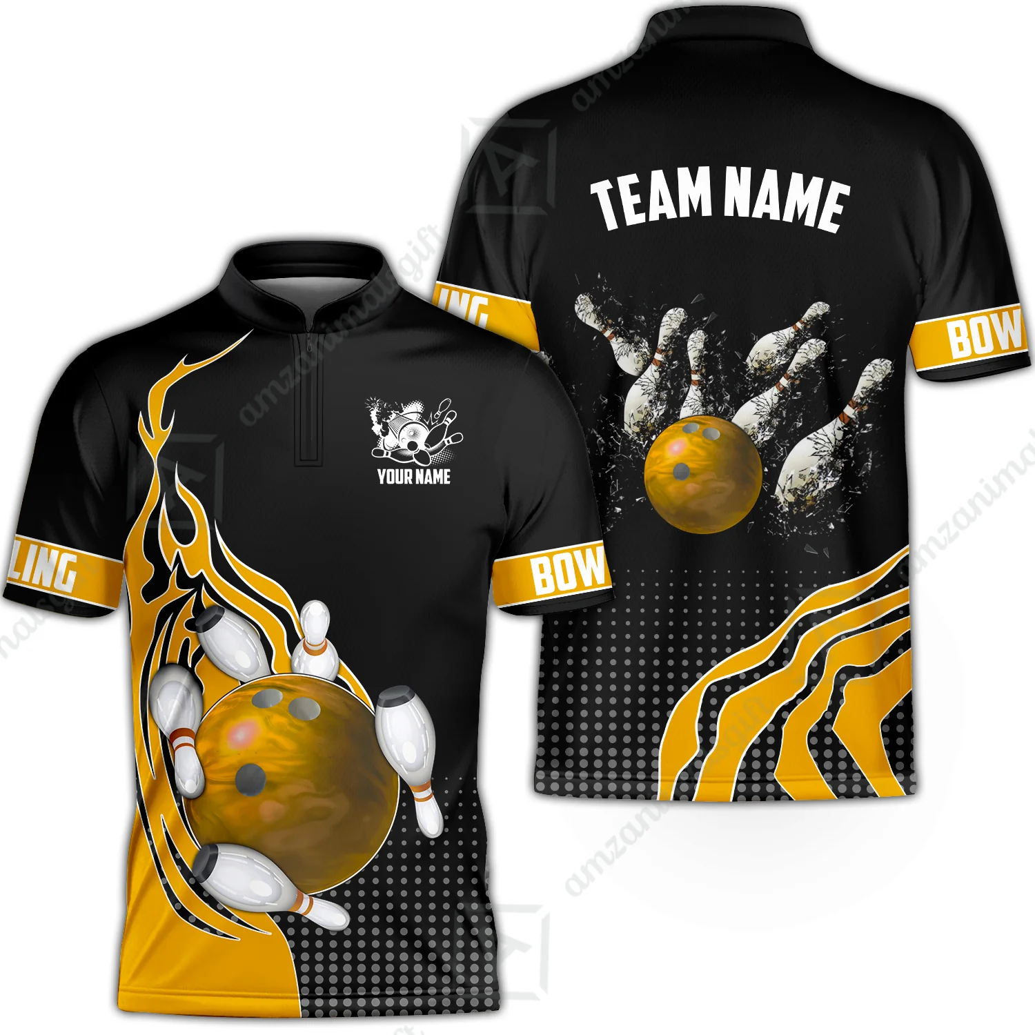 Customized Bowling Unisex Polo Shirt, Bowling And Breaking Pins Multicolor Option Customized Name And Team Name Polo Jerseys Shirts - Image 55