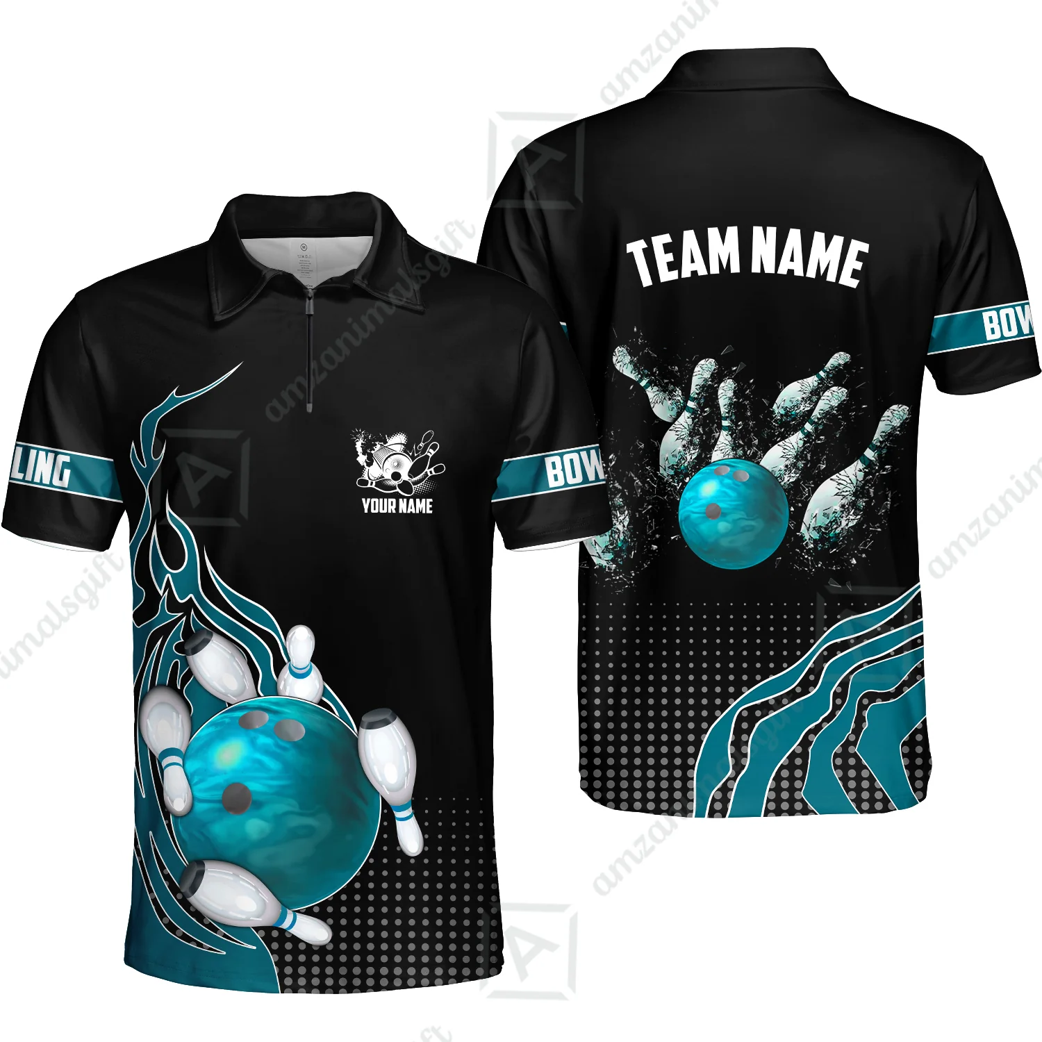 Customized Bowling Unisex Polo Shirt, Bowling And Breaking Pins Multicolor Option Customized Name And Team Name Polo Jerseys Shirts - Image 57