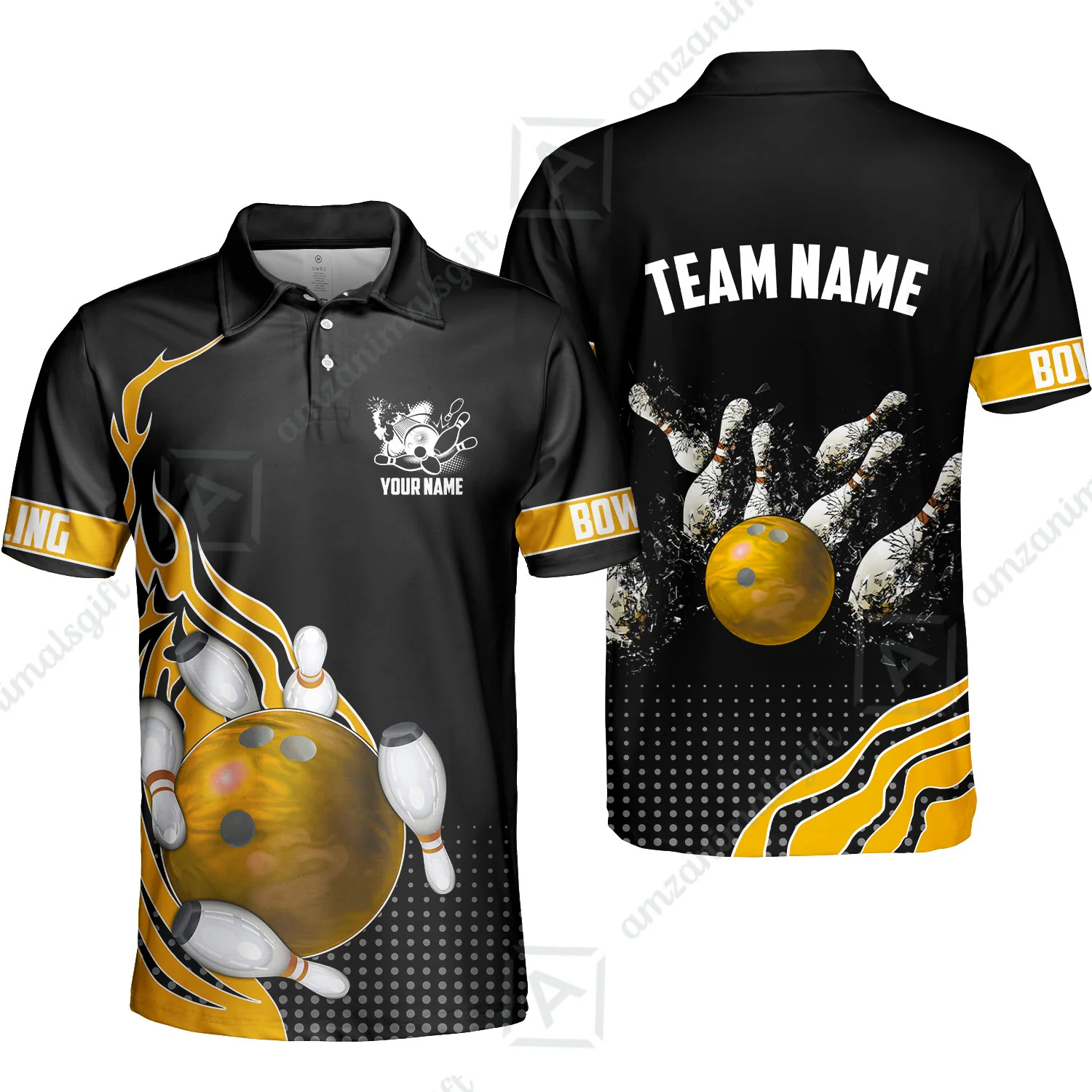 Customized Bowling Unisex Polo Shirt, Bowling And Breaking Pins Multicolor Option Customized Name And Team Name Polo Jerseys Shirts - Image 6