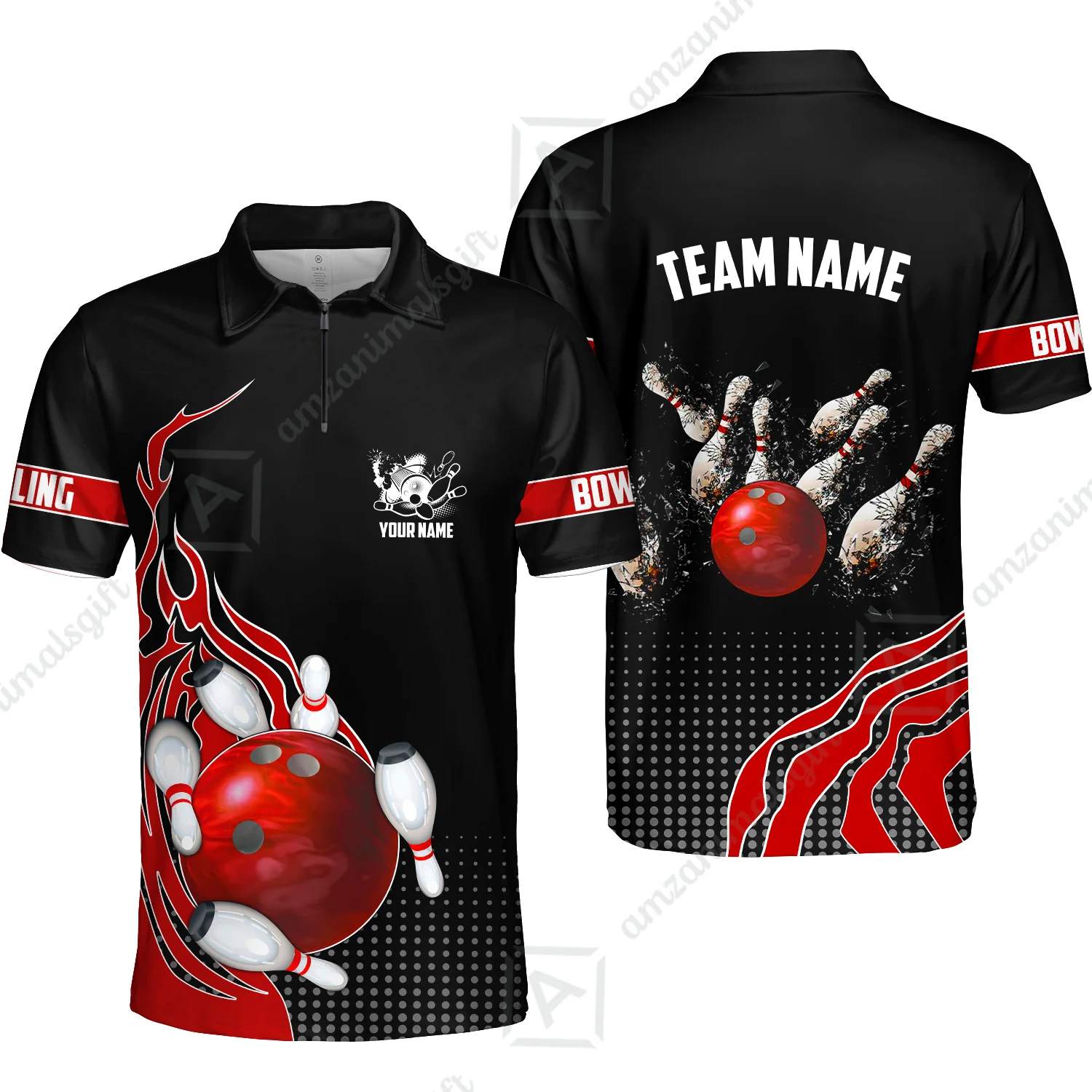 Customized Bowling Unisex Polo Shirt, Bowling And Breaking Pins Multicolor Option Customized Name And Team Name Polo Jerseys Shirts - Image 60