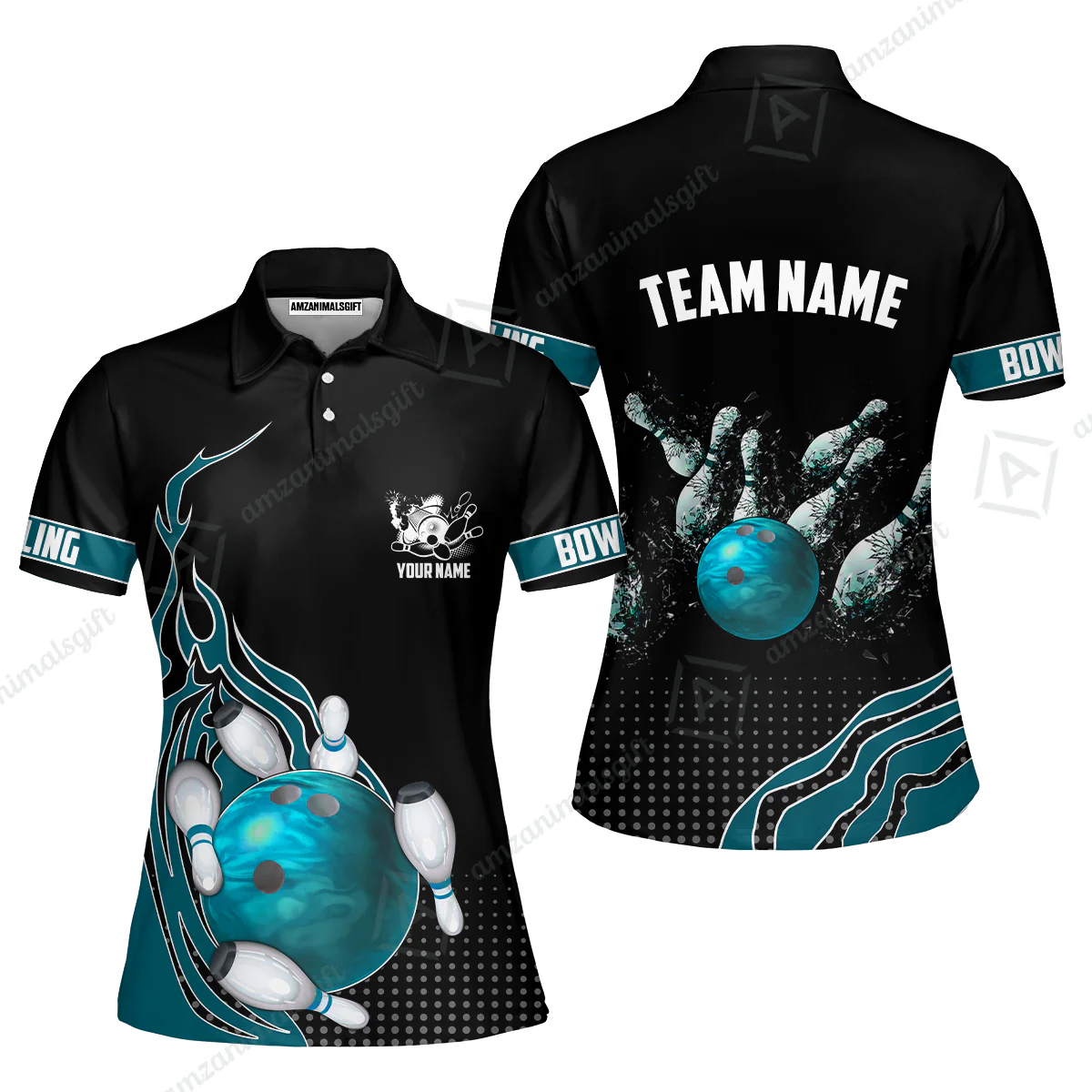 Customized Bowling Unisex Polo Shirt, Bowling And Breaking Pins Multicolor Option Customized Name And Team Name Polo Jerseys Shirts - Image 69