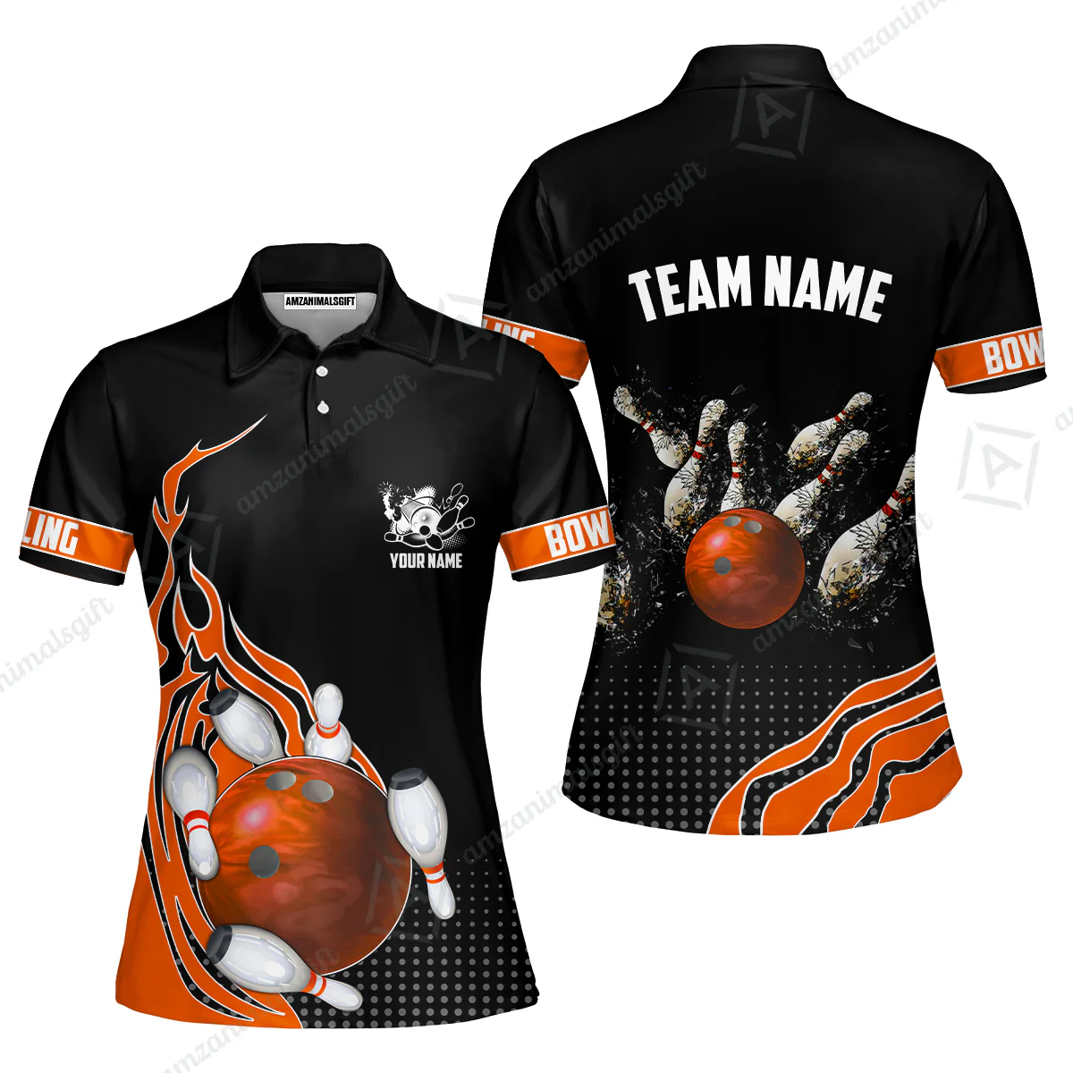 Customized Bowling Unisex Polo Shirt, Bowling And Breaking Pins Multicolor Option Customized Name And Team Name Polo Jerseys Shirts - Image 70