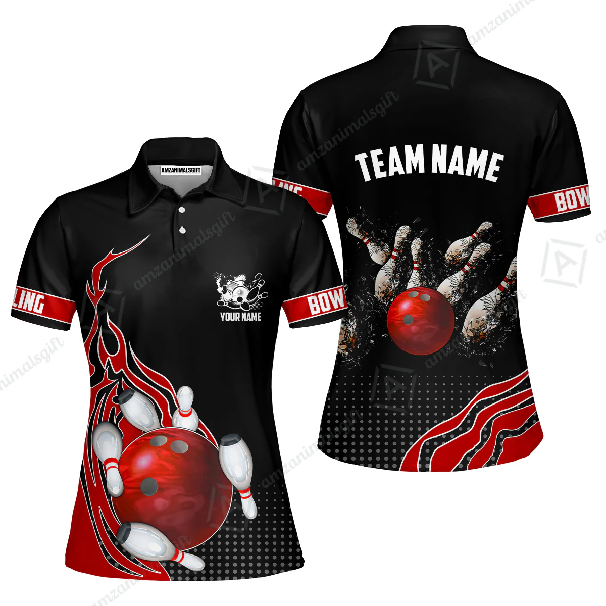 Customized Bowling Unisex Polo Shirt, Bowling And Breaking Pins Multicolor Option Customized Name And Team Name Polo Jerseys Shirts - Image 72