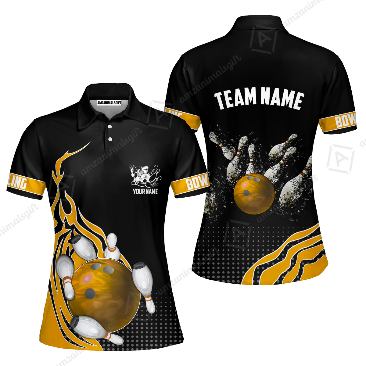Customized Bowling Unisex Polo Shirt, Bowling And Breaking Pins Multicolor Option Customized Name And Team Name Polo Jerseys Shirts - Image 73