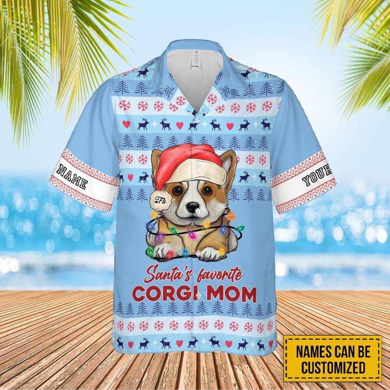 Customized Corgi Aloha Hawaiian Shirt - Santa's Favorite Corgi Mom Hawaiian Shirt, Cute Corgi Puppy Hawaiian Shirt For Men & Women, Christmas Gift - Image 2