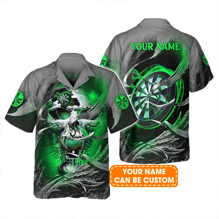 Customized Darts Aloha Hawaiian Shirt, Green Skull Hawaiian Shirt, Dartboard Personalized Name Hawaiian Shirt For Men & Women, Darts Lover - Image 2