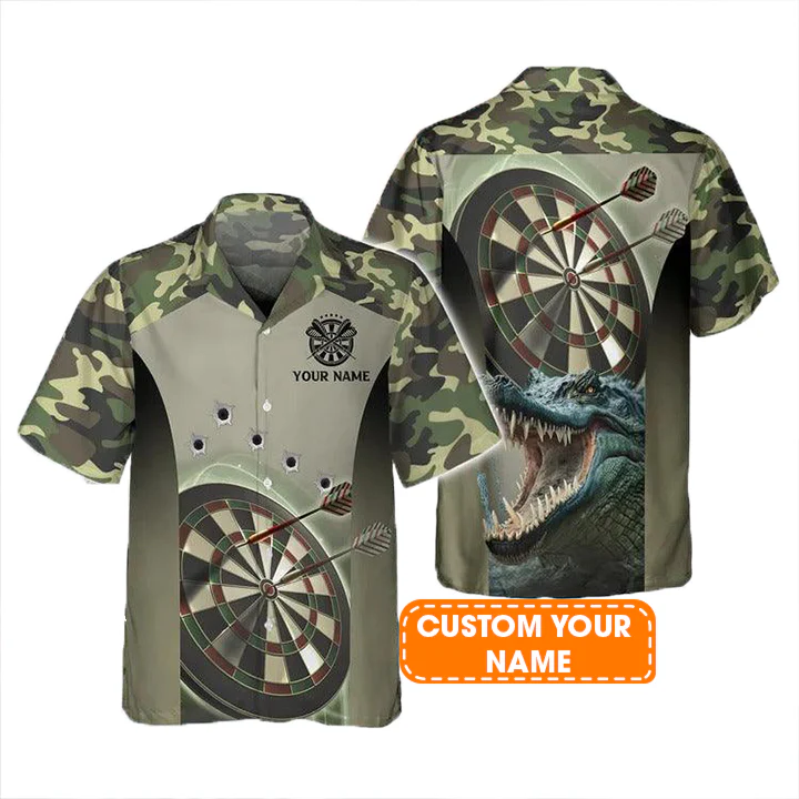 Customized Darts Hawaiian Shirt, Camo Darts, Personalized Name Crocodile And Darts Hawaiian Shirt For Men - Perfect Gift For Darts Lovers, Darts Players - Image 2