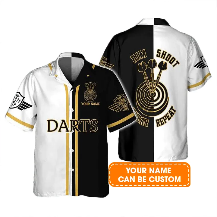 Customized Darts Hawaiian Shirt, Darts Aim Shoot Swear Repeat, Personalized Name Hawaiian Shirt For Men - Perfect Gift For Darts Lovers, Darts Players - Image 2
