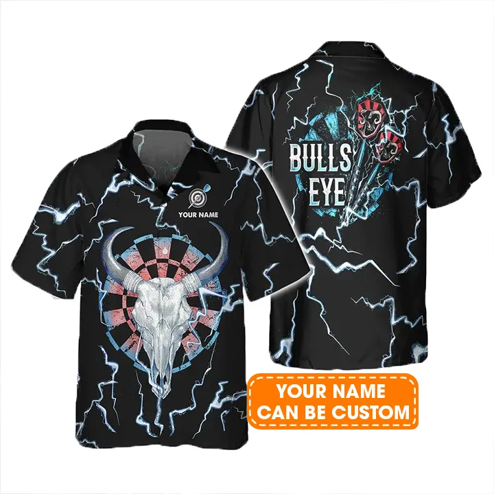 Customized Darts Hawaiian Shirt, Darts Bullseye Thunder Skull, Personalized Name Hawaiian Shirt For Men - Perfect Gift For Darts Lovers, Darts Players - Image 2