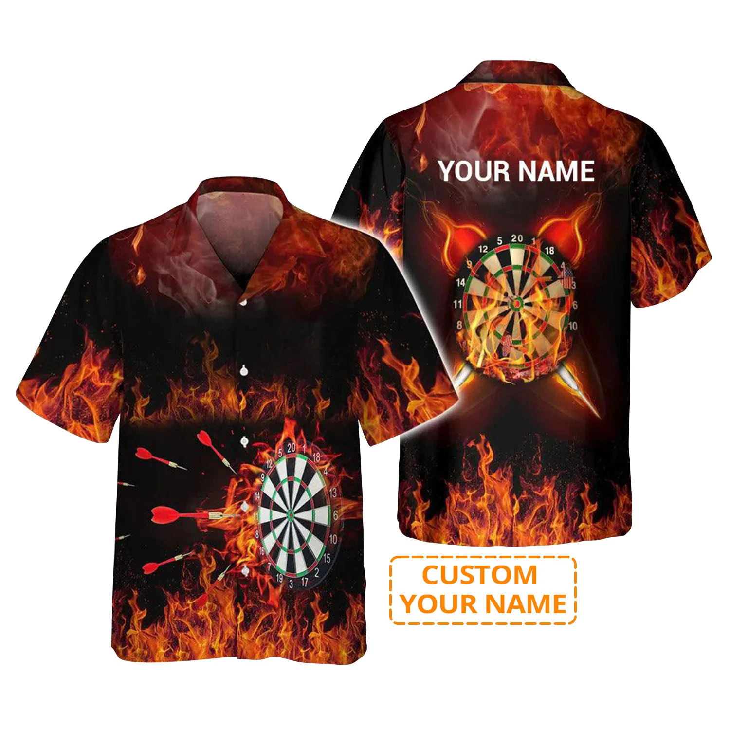 Customized Darts Hawaiian Shirt, Darts Flame Personalized Name Hawaiian Shirt For Men - Perfect Gift For Darts Lovers, Darts Players - Image 2
