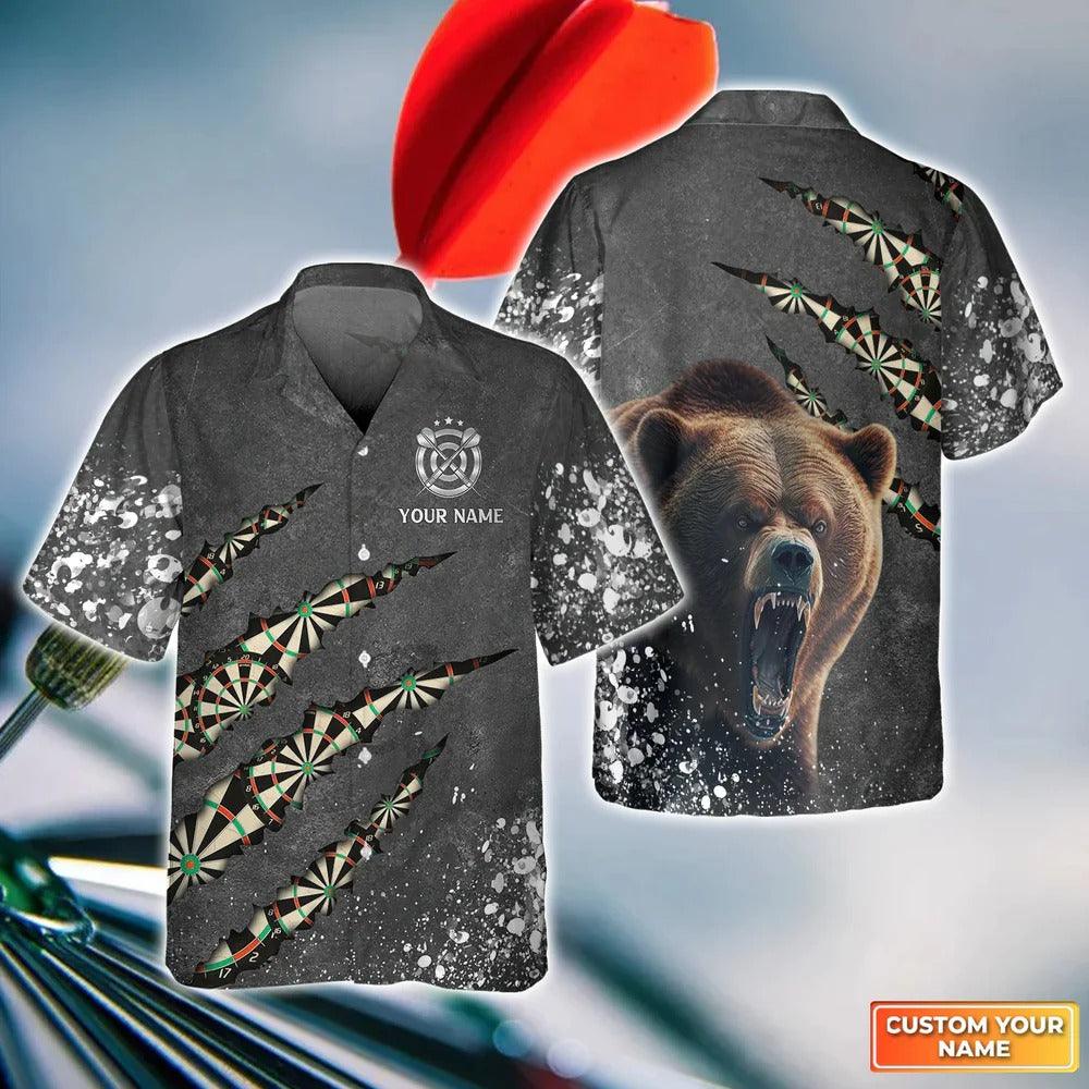 Customized Darts Hawaiian Shirt, Darts Paint Splash, Personalized Name Bear Hawaiian Shirt For Men - Perfect Gift For Darts Lovers, Darts Players