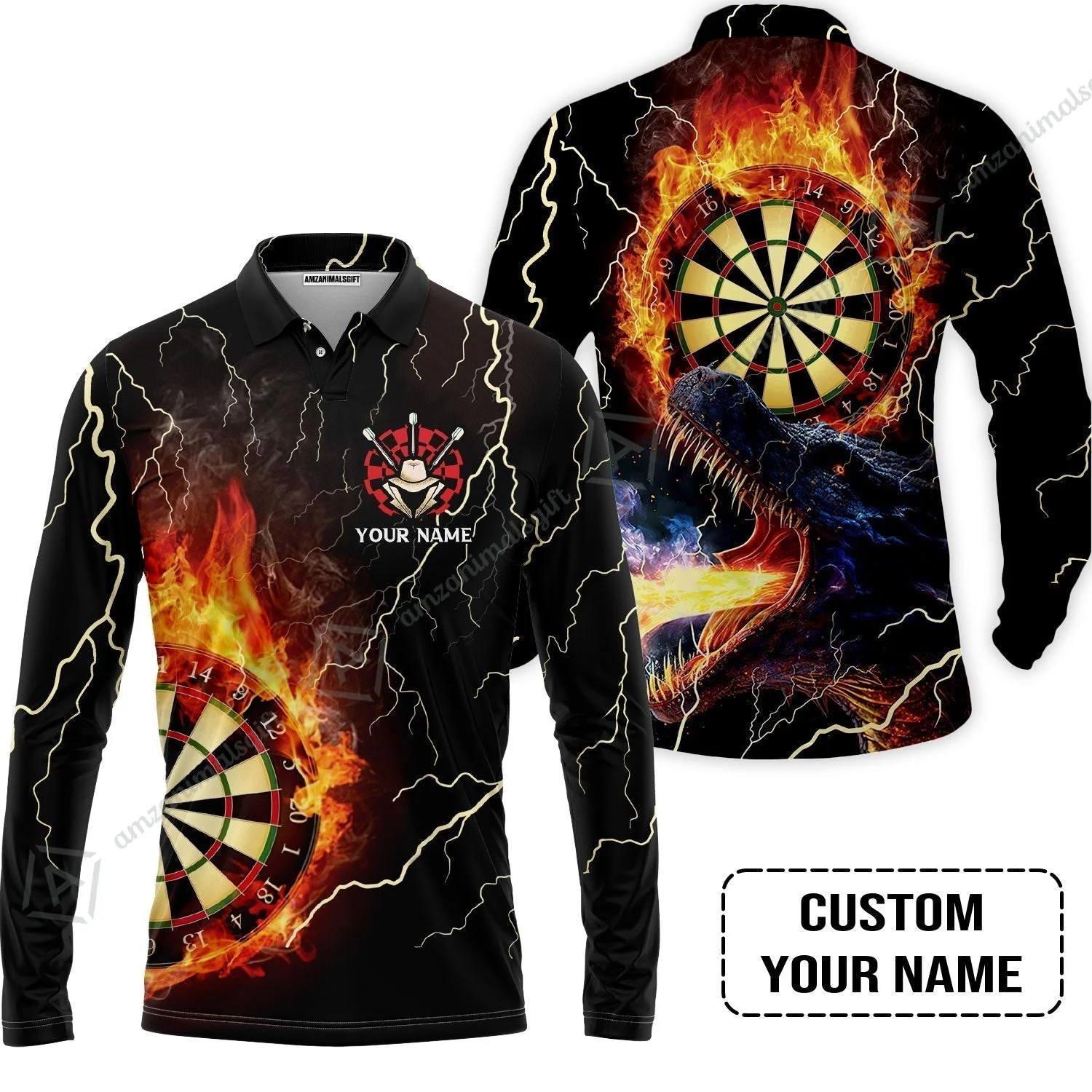 Customized Darts Hawaiian Shirt, Flame Dartboard, Personalized Name Dragon And Darts Hawaiian Shirt - Perfect Gift For Darts Lovers - Image 6