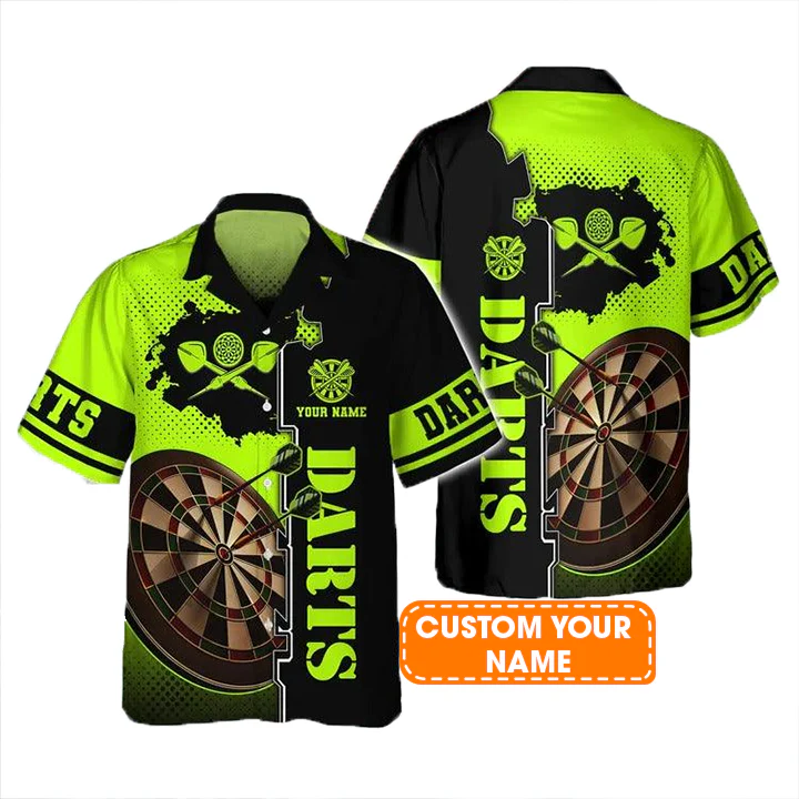 Customized Darts Hawaiian Shirt, Green Dartboard, Personalized Name Hawaiian Shirt For Men - Perfect Gift For Darts Lovers, Darts Players - Image 2