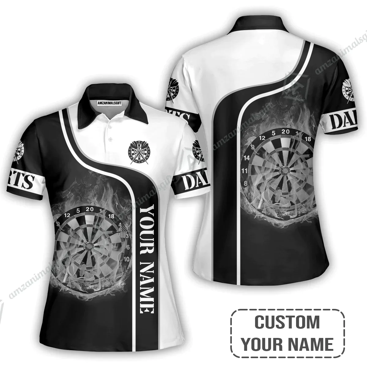Customized Darts Hawaiian Shirt, Personalized Darts Black And White Shirt For Men And Women, Perfect Outfit For Darts Lovers, Darts Players - Image 4