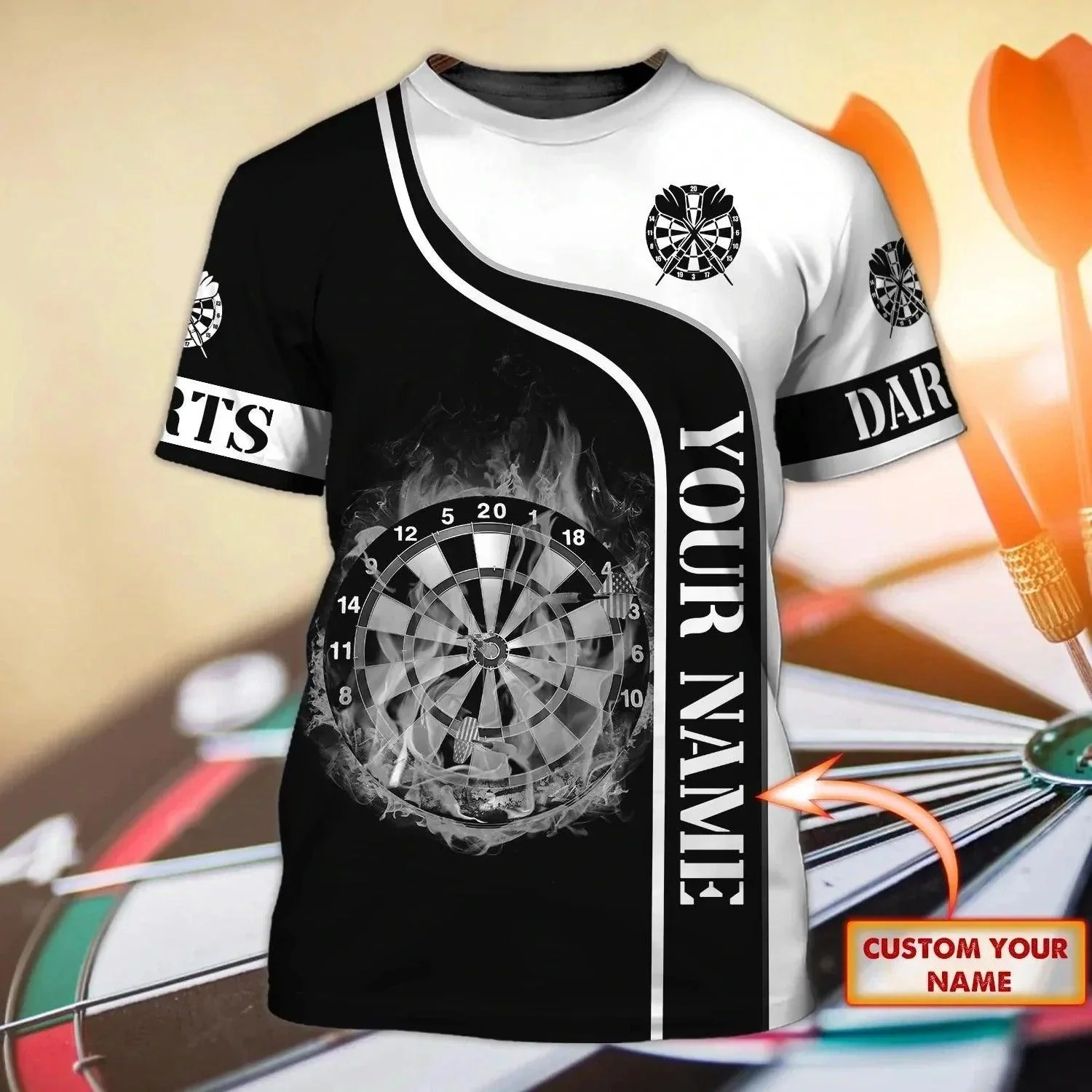 Customized Darts Hawaiian Shirt, Personalized Darts Black And White Shirt For Men And Women, Perfect Outfit For Darts Lovers, Darts Players - Image 5