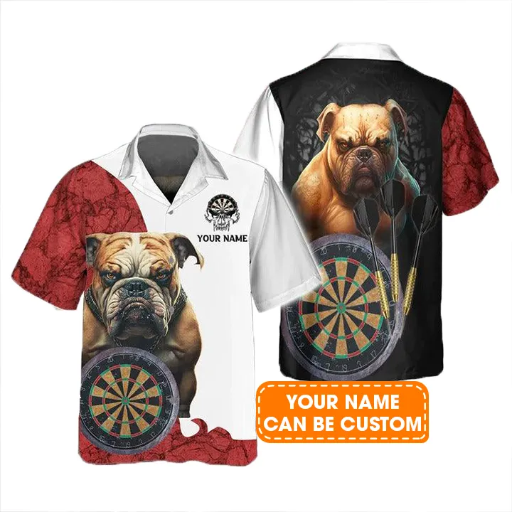 Customized Darts Hawaiian Shirt, Personalized Name Bulldog And Darts Hawaiian Shirt For Men - Perfect Gift For Darts Lovers, Darts Players - Image 2