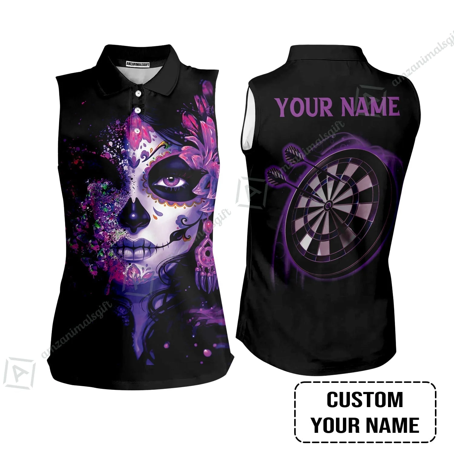 Customized Darts Hawaiian Shirt, Skull Girl Butterfly Personalized Sugar Skull And Darts Hawaiian Shirt - Image 3