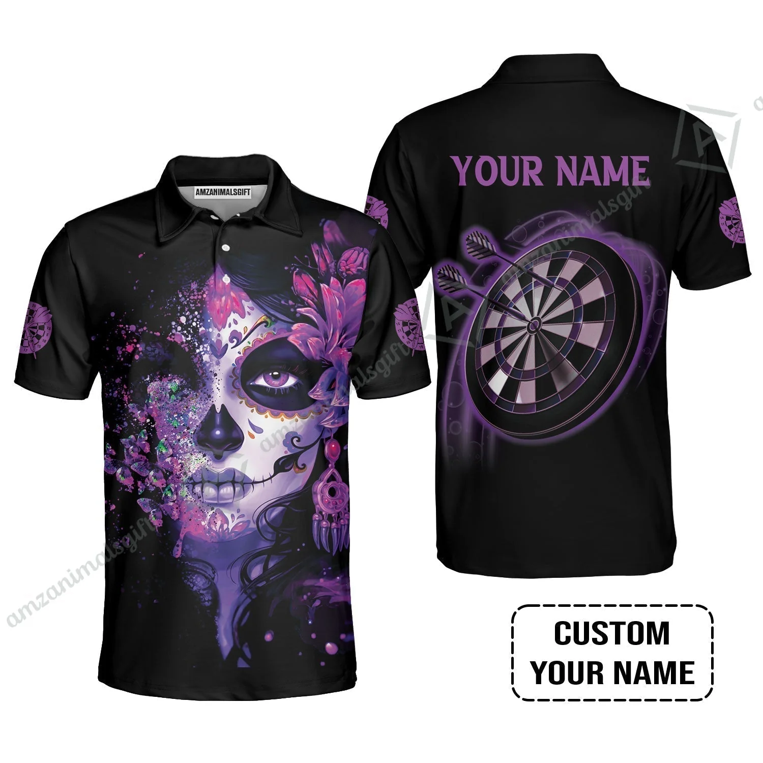 Customized Darts Hawaiian Shirt, Skull Girl Butterfly Personalized Sugar Skull And Darts Hawaiian Shirt - Image 8