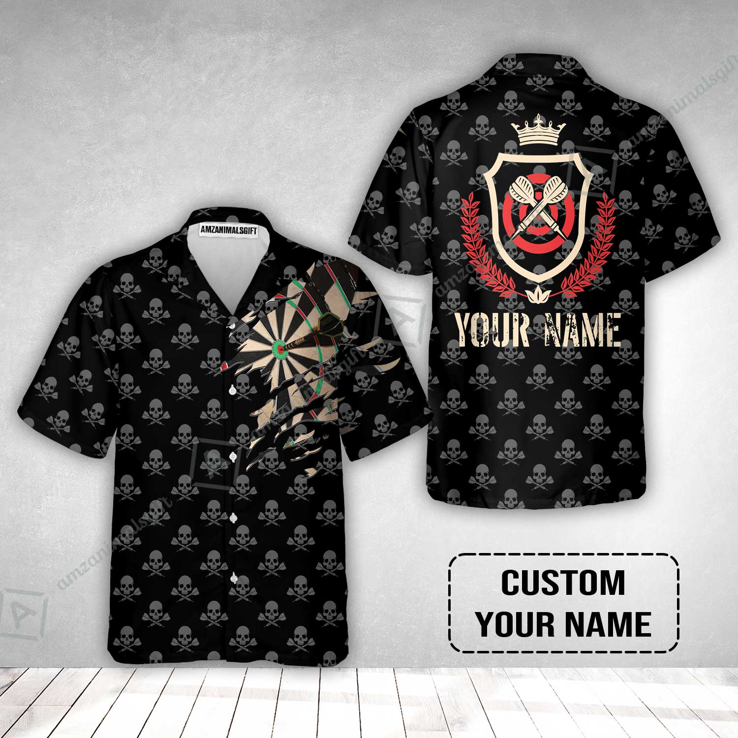 Customized Darts Hawaiian Shirt, Skull King Darts Personalized Name Hawaiian Shirt - Perfect Gift For Darts Lovers, Darts Players - Image 2