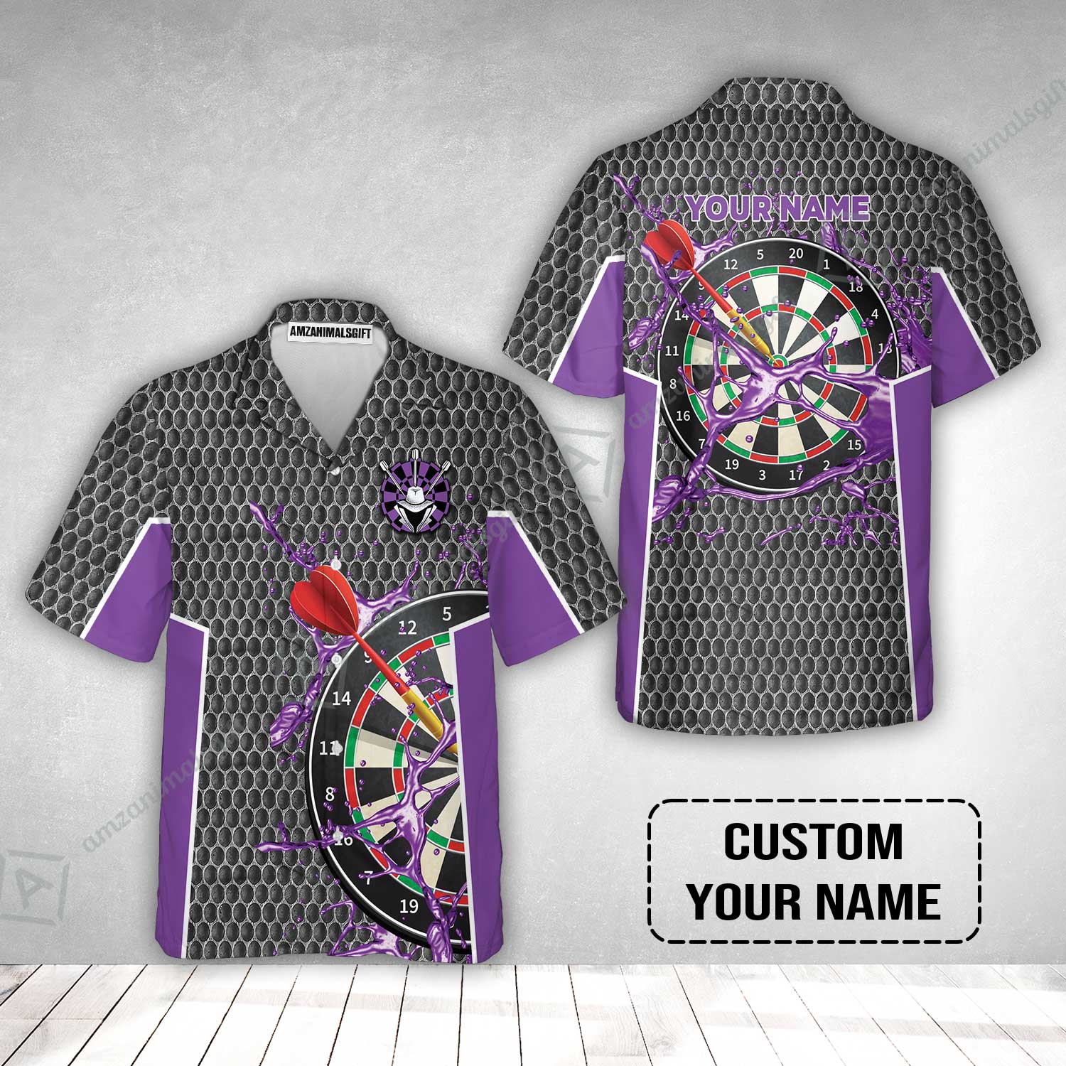 Customized Darts Hawaiian Shirt, Teal Darts Water Honeycomb, Personalized Name Hawaiian Shirt - Image 2