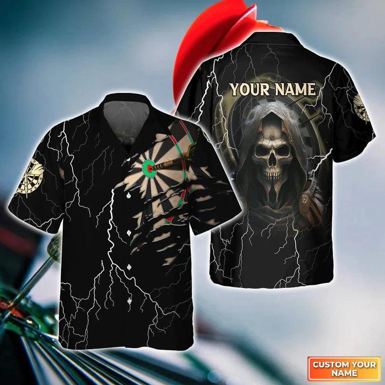 Customized Darts Hawaiian Shirt, Thunder Grim Reaper Personalized Name Hawaiian Shirt For Men - Perfect Gift For Darts Lovers, Darts Players
