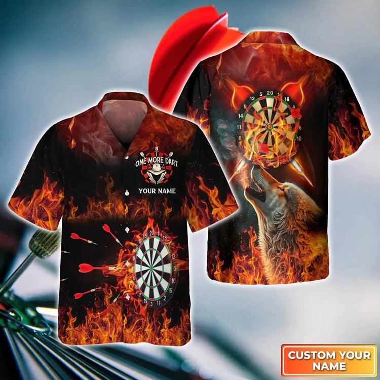 Customized Darts Hawaiian Shirt, Wolf And Darts Flame, Personalized Name Hawaiian Shirt For Men - Perfect Gift For Darts Lovers, Darts Players