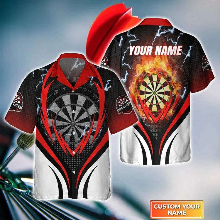 Customized Darts Hawaiian Shirt, Wolf And Darts Flame, Personalized Name Hawaiian Shirt For Men - Perfect Gift For Darts Lovers, Darts Players - Image 2