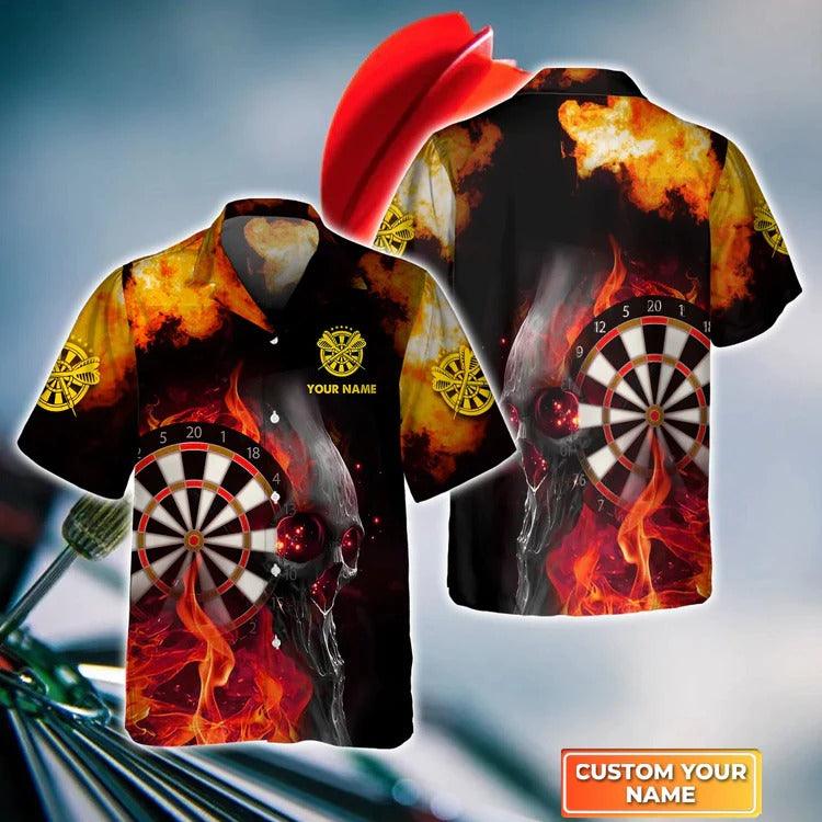 Customized Darts Hawaiian Shirt, Wolf And Darts Flame, Personalized Name Hawaiian Shirt For Men - Perfect Gift For Darts Lovers, Darts Players - Image 3