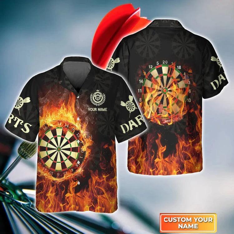 Customized Darts Hawaiian Shirt, Wolf And Darts Flame, Personalized Name Hawaiian Shirt For Men - Perfect Gift For Darts Lovers, Darts Players - Image 5