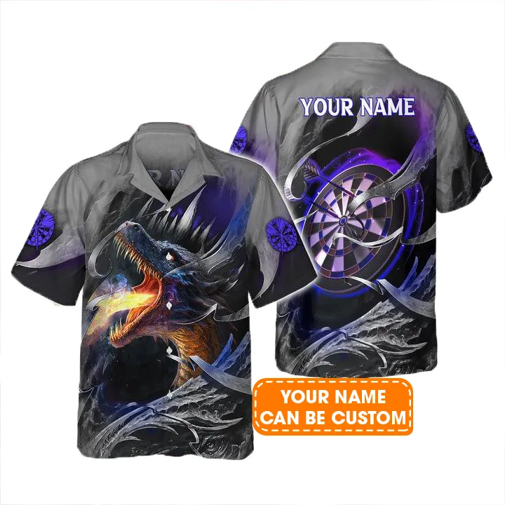 Customized Darts Hawaiian Shirts, Bullseye Dartboard Personalized Flame Dragon And Darts Aloha Shirts - Gift For Darts Lovers, Darts Players - Image 2